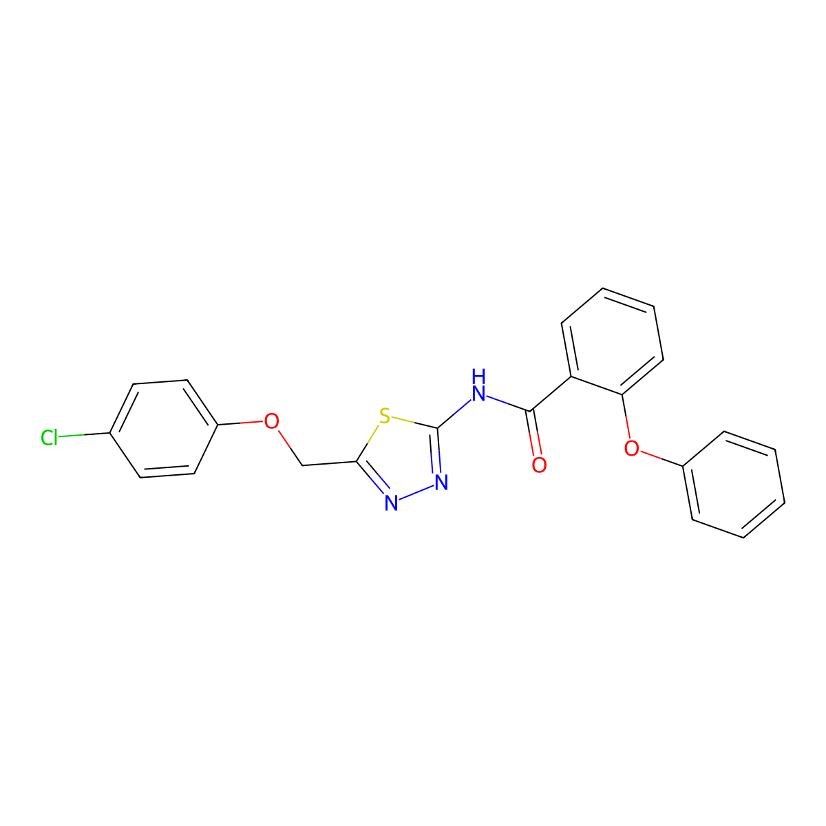 N-[5-[(4-chlorophenoxy)methyl]-1,3,4-thiadiazol-2-yl]-2-phenoxybenzamide molecular structure, CAS 600147-03-3