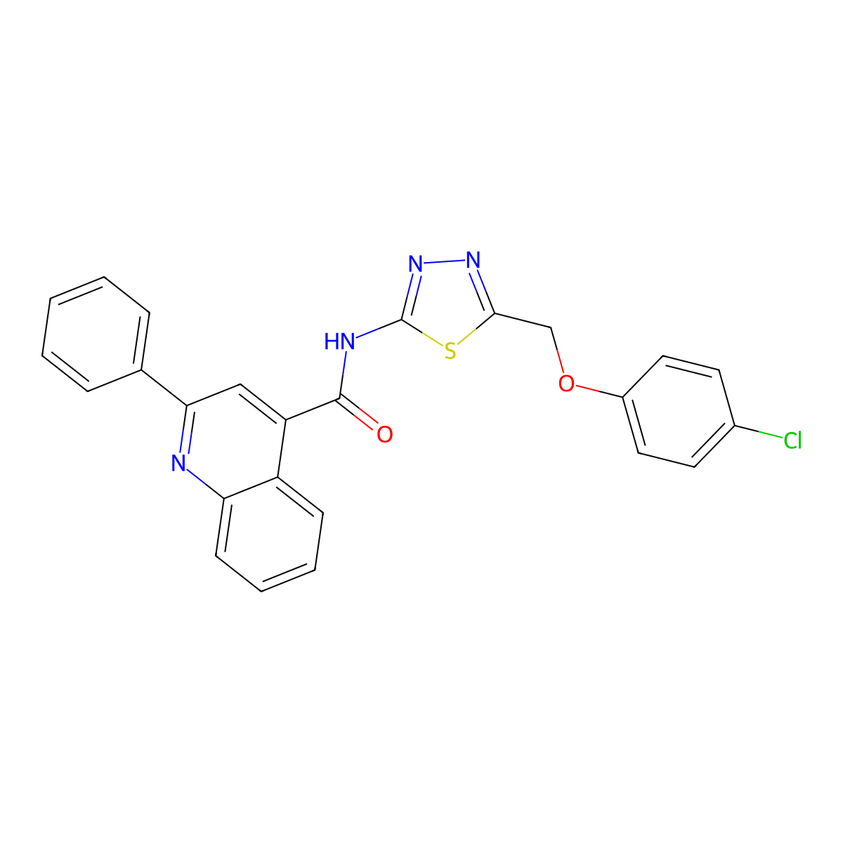 N-[5-[(4-chlorophenoxy)methyl]-1,3,4-thiadiazol-2-yl]-2-phenylquinoline-4-carboxamide molecular structure, CAS 600147-12-4