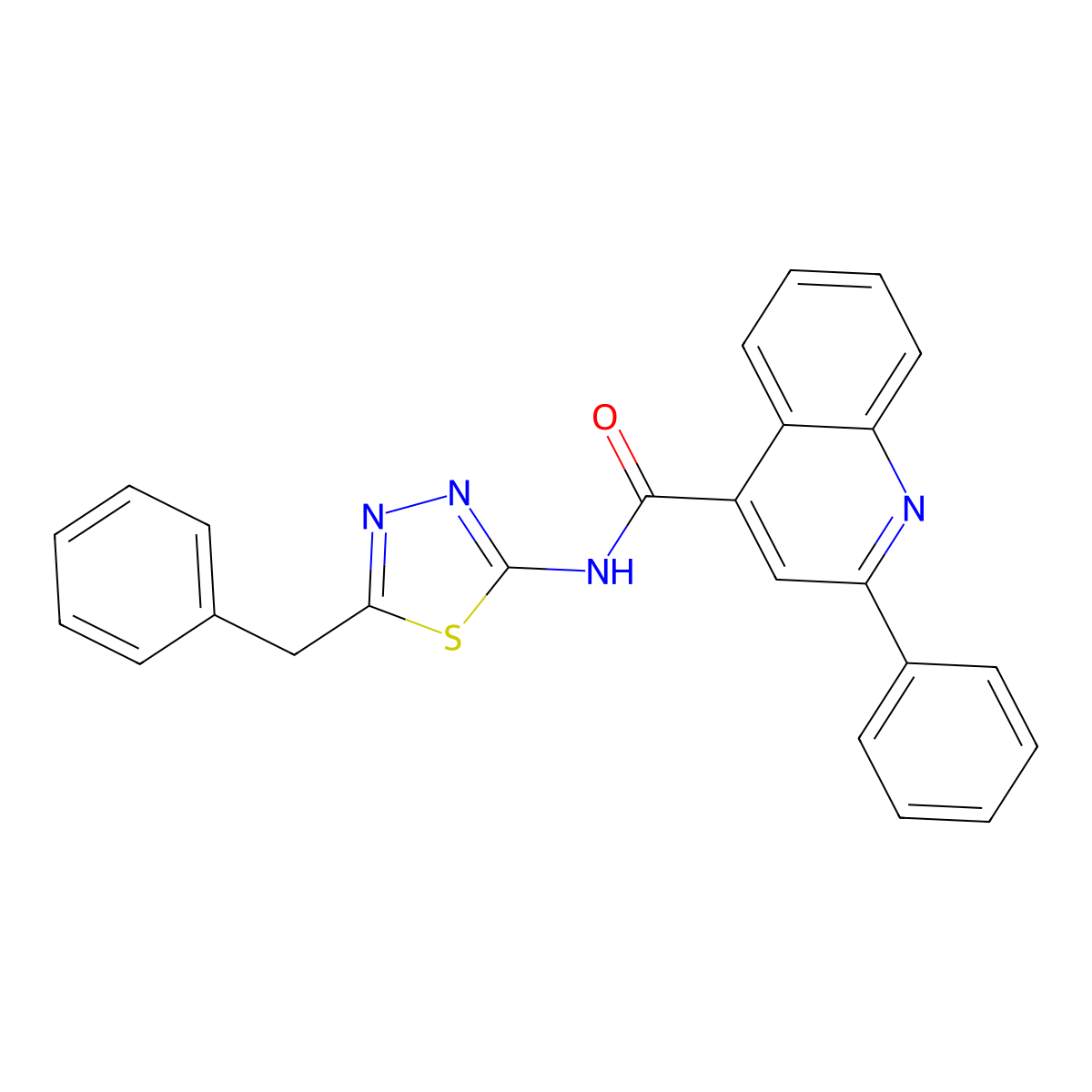 N-(5-benzyl-1,3,4-thiadiazol-2-yl)-2-phenylquinoline-4-carboxamide molecular structure, CAS 600147-14-6