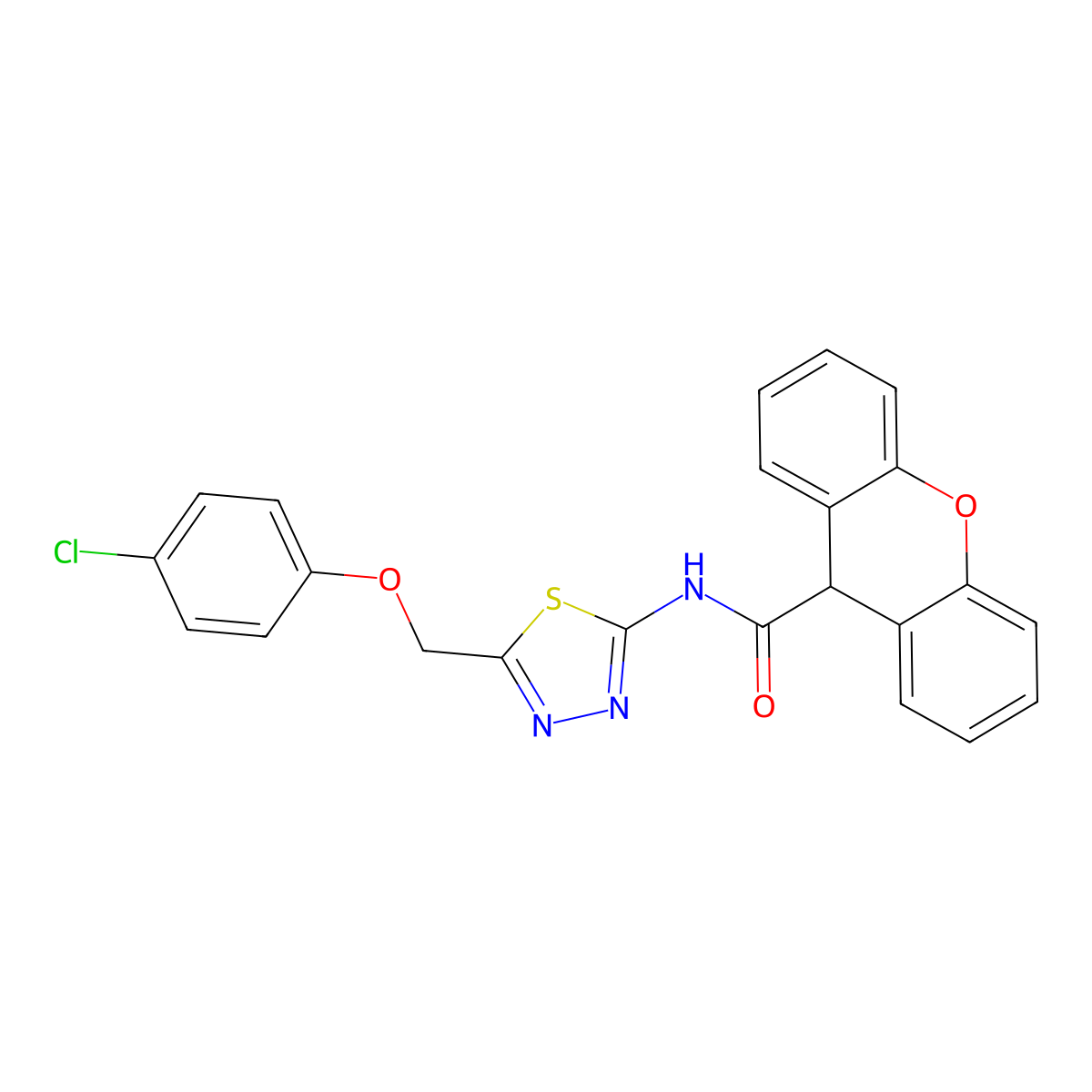 N-[5-[(4-chlorophenoxy)methyl]-1,3,4-thiadiazol-2-yl]-9H-xanthene-9-carboxamide molecular structure, CAS 600147-48-6