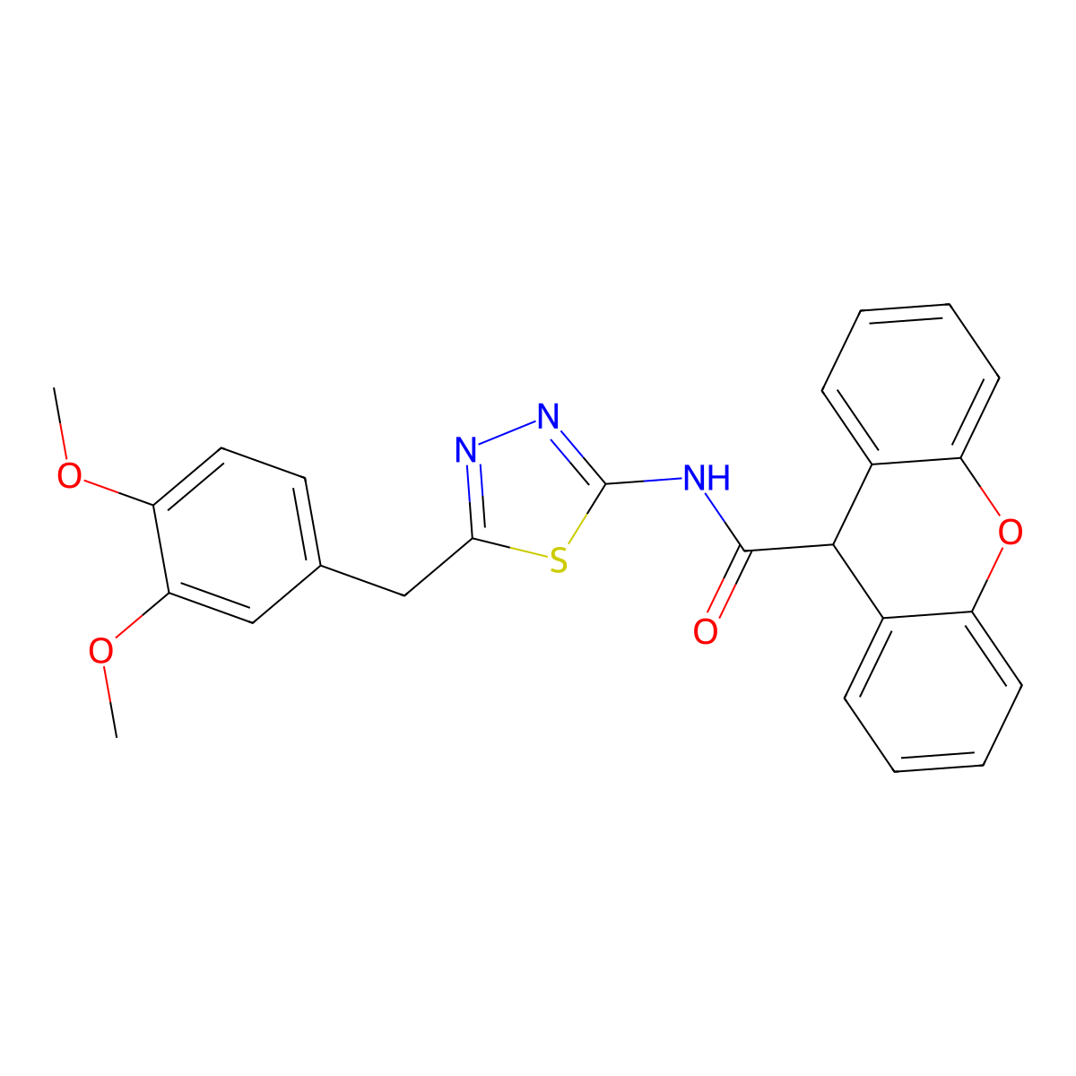 N-[5-(3,4-dimethoxybenzyl)-1,3,4-thiadiazol-2-yl]-9H-xanthene-9-carboxamide molecular structure, CAS 600147-49-7