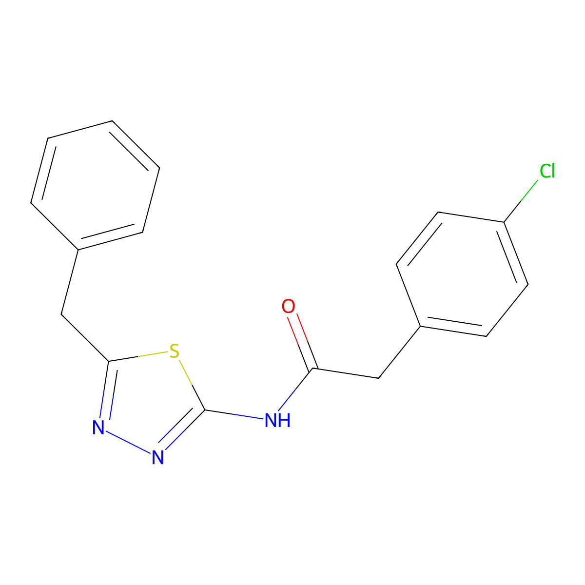 N-(5-benzyl-1,3,4-thiadiazol-2-yl)-2-(4-chlorophenyl)acetamide molecular structure, CAS 600148-14-9