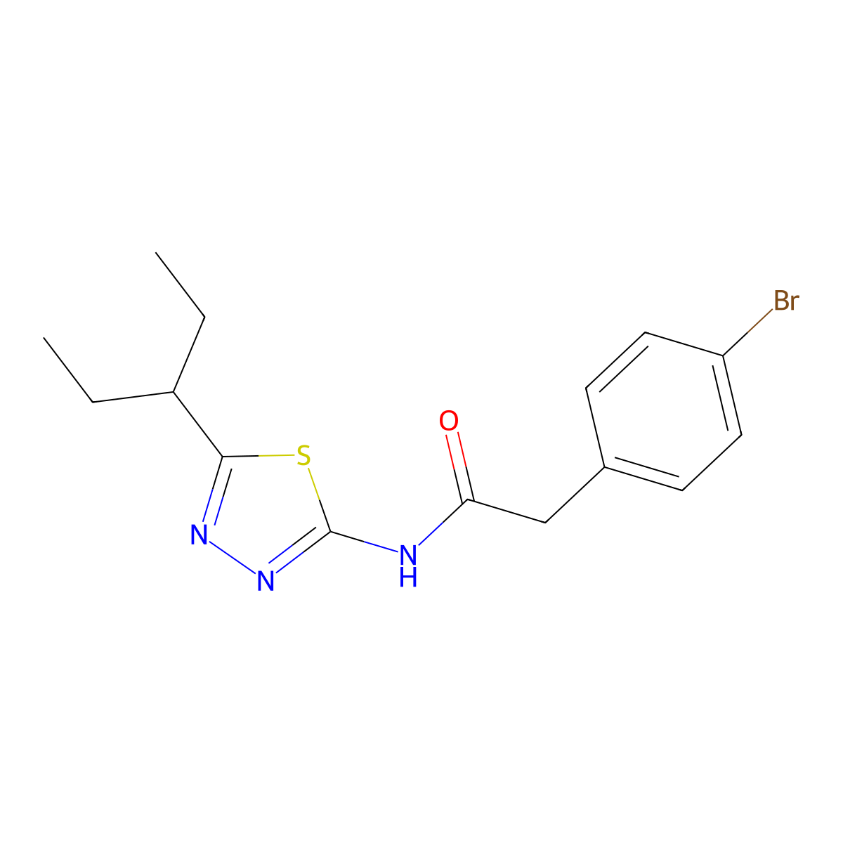 2-(4-bromophenyl)-N-(5-pentan-3-yl-1,3,4-thiadiazol-2-yl)acetamide molecular structure, CAS 600148-23-0