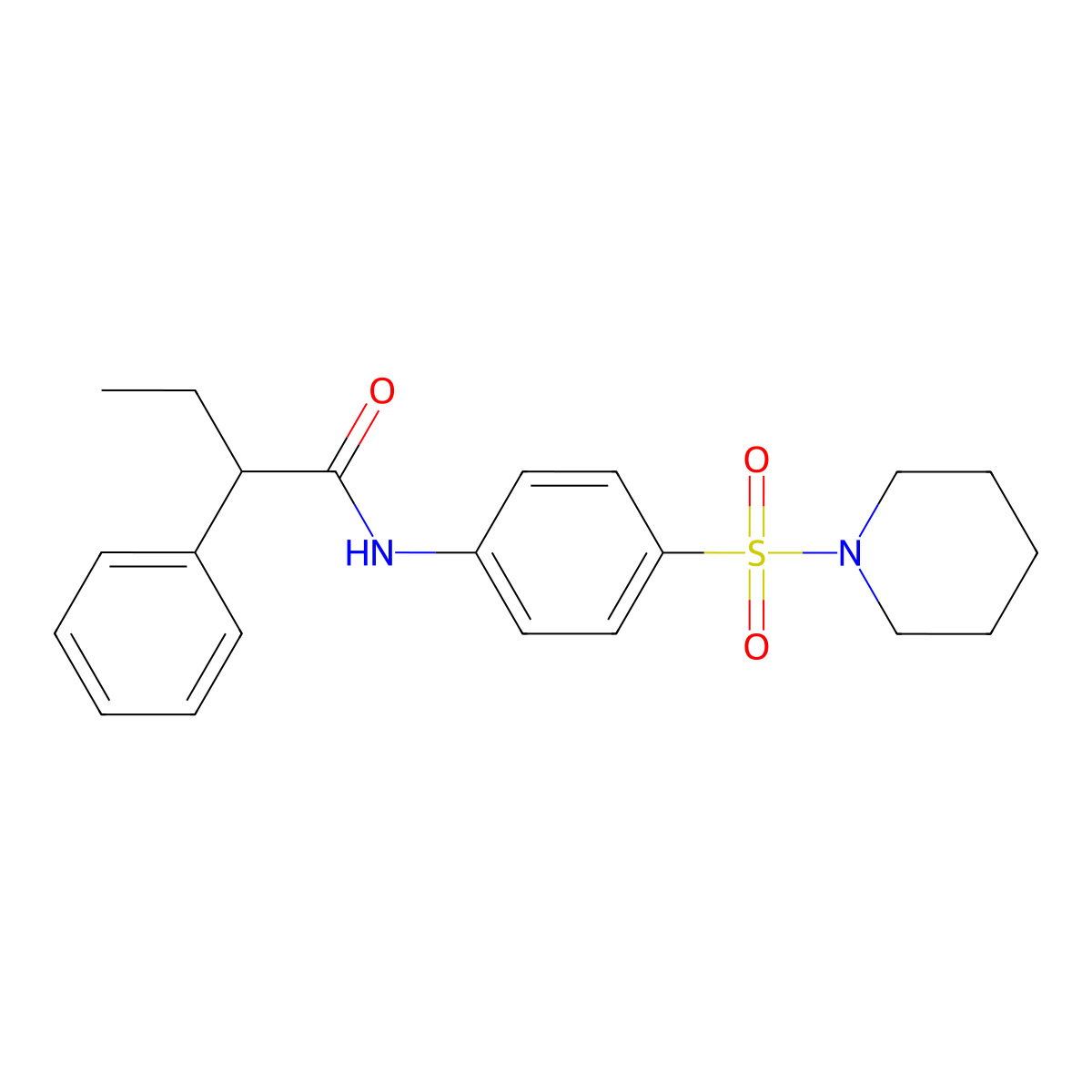 2-phenyl-N-(4-piperidin-1-ylsulfonylphenyl)butanamide molecular structure, CAS 600148-29-6