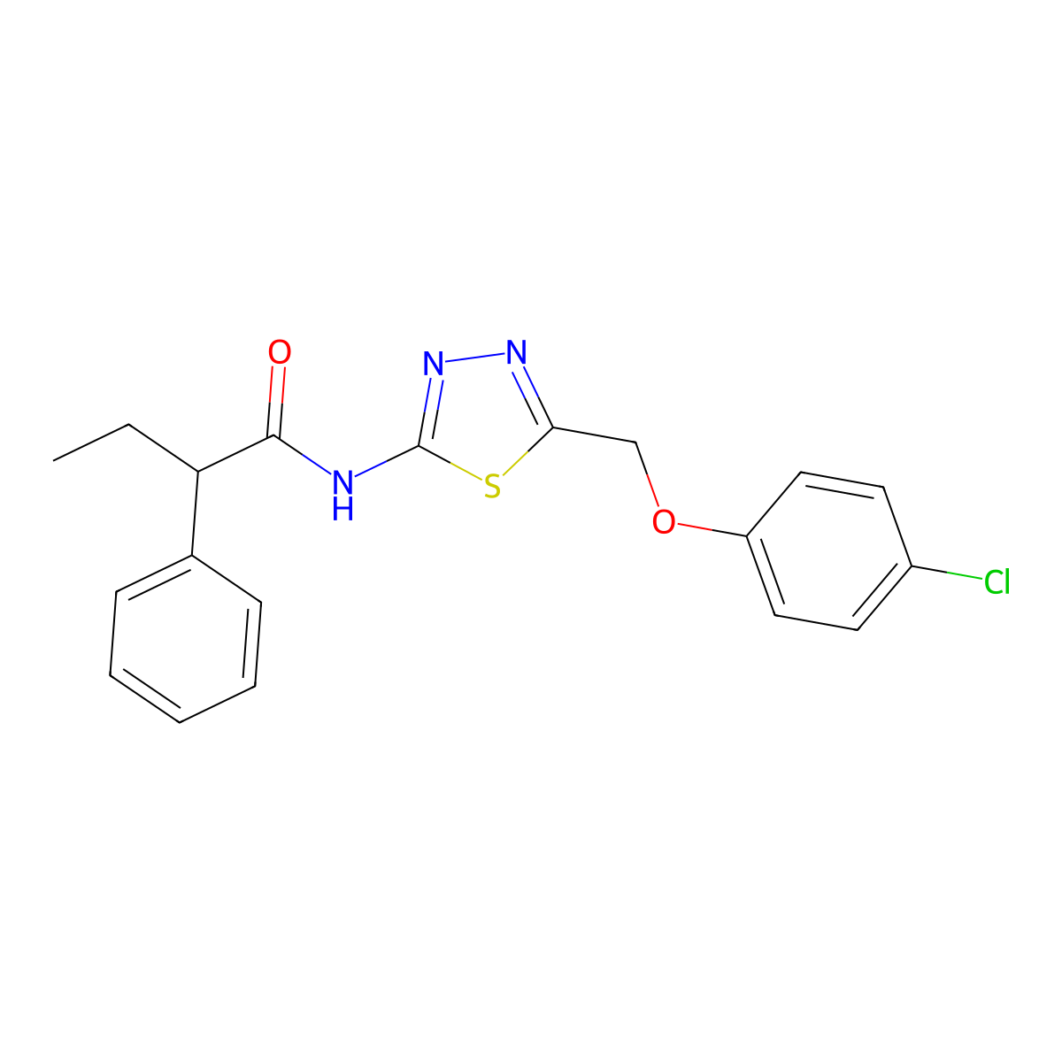 N-{5-[(4-chlorophenoxy)methyl]-1,3,4-thiadiazol-2-yl}-2-phenylbutanamide molecular structure, CAS 600148-33-2