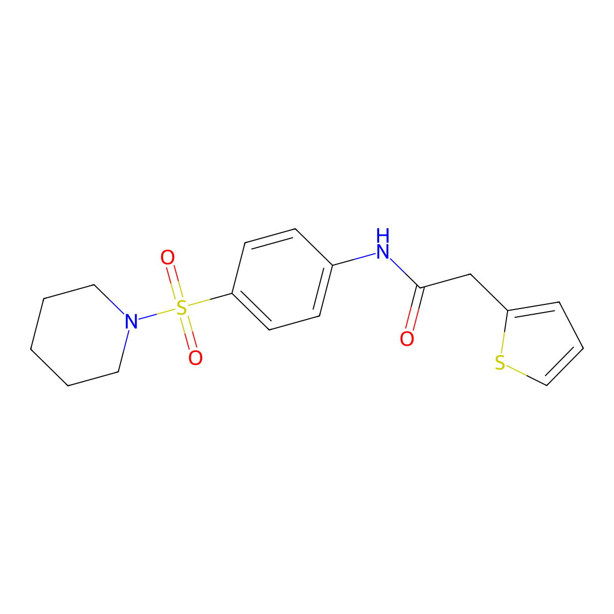 N-(4-piperidin-1-ylsulfonylphenyl)-2-thiophen-2-ylacetamide molecular structure, CAS 600148-37-6