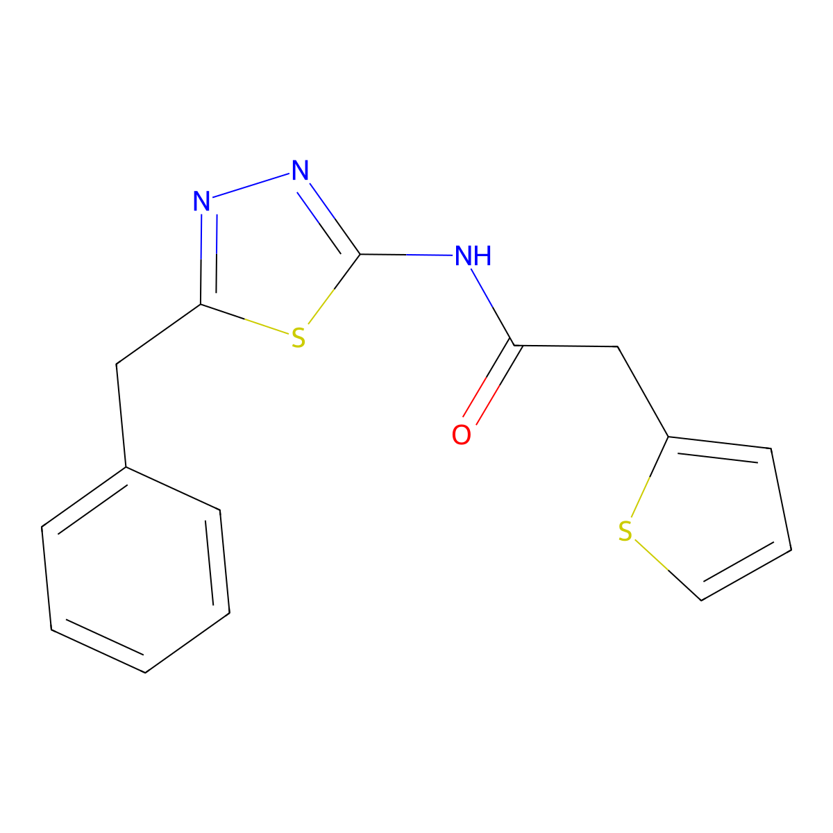 N-(5-benzyl-1,3,4-thiadiazol-2-yl)-2-thiophen-2-ylacetamide molecular structure, CAS 600148-42-3