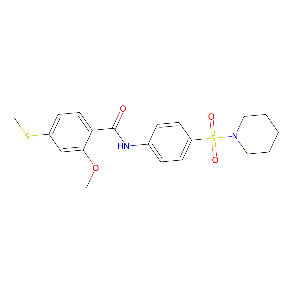 2-methoxy-4-methylsulfanyl-N-(4-piperidin-1-ylsulfonylphenyl)benzamide molecular structure, CAS 600149-04-0