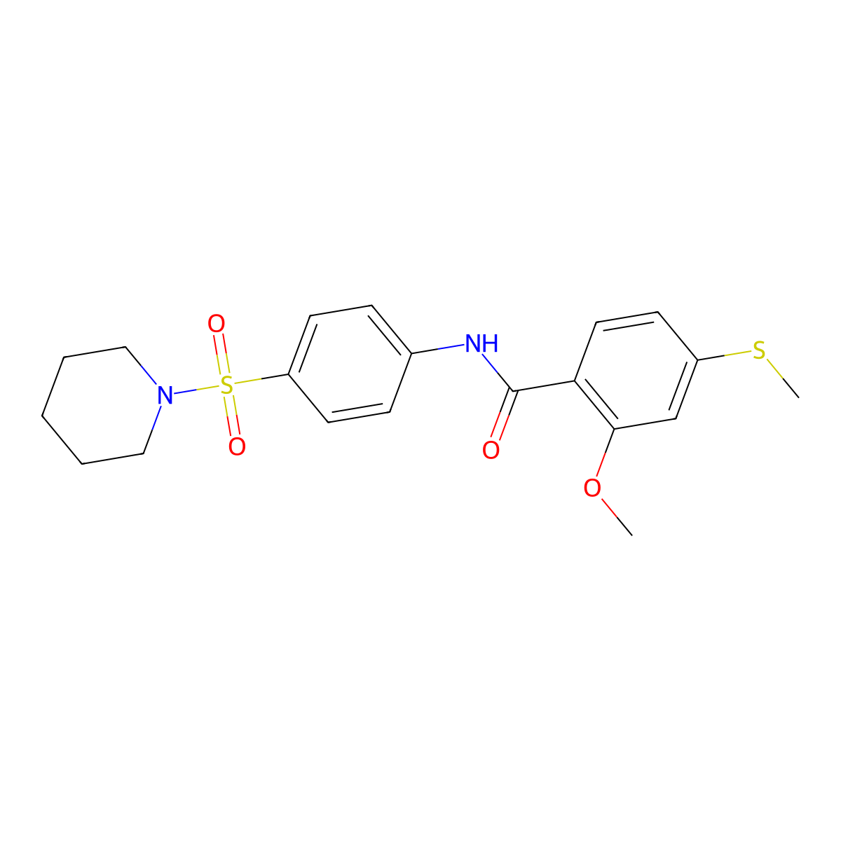 2-methoxy-4-methylsulfanyl-N-(4-piperidin-1-ylsulfonylphenyl)benzamide molecular structure, CAS 600149-04-0