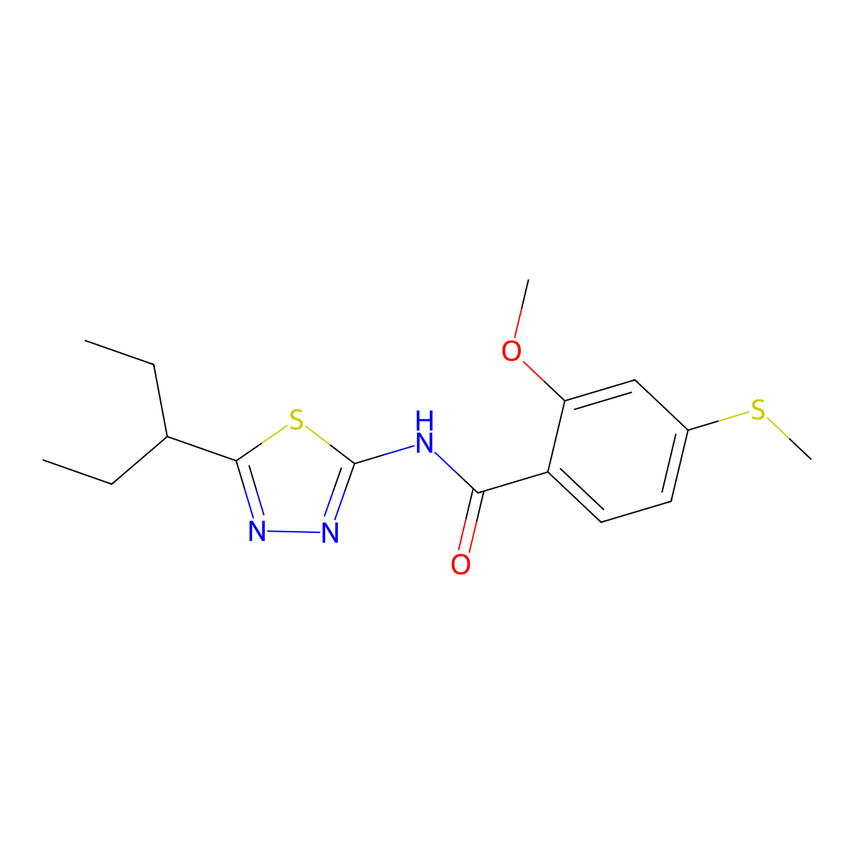 2-methoxy-4-methylsulfanyl-N-(5-pentan-3-yl-1,3,4-thiadiazol-2-yl)benzamide molecular structure, CAS 600149-11-9