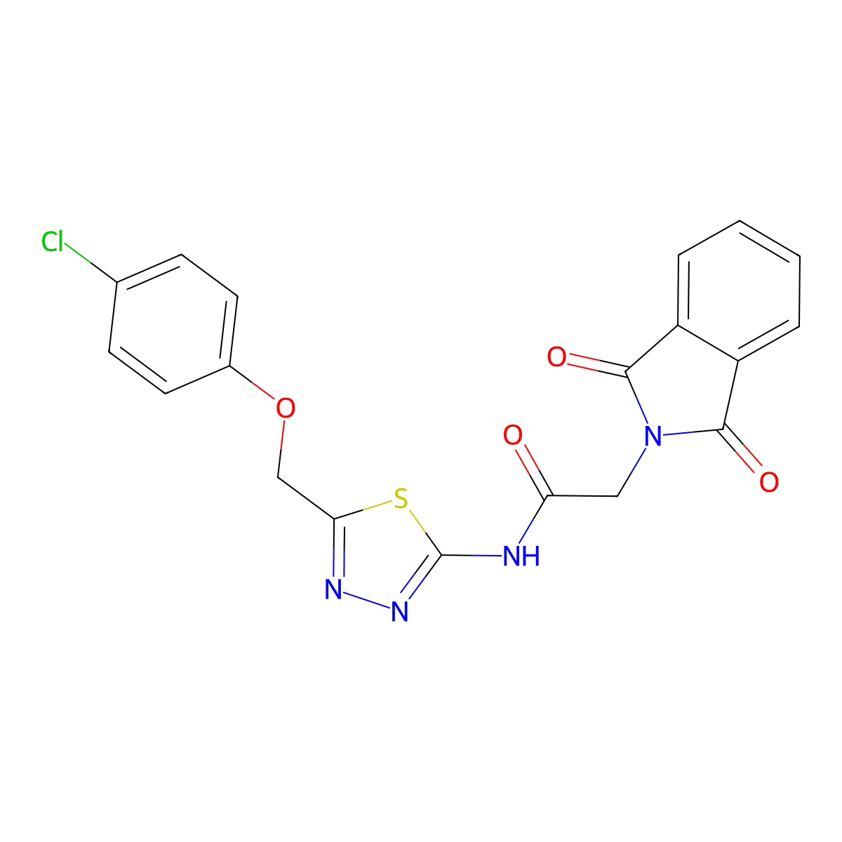 N-[5-[(4-chlorophenoxy)methyl]-1,3,4-thiadiazol-2-yl]-2-(1,3-dioxoisoindol-2-yl)acetamide molecular structure, CAS 600149-63-1