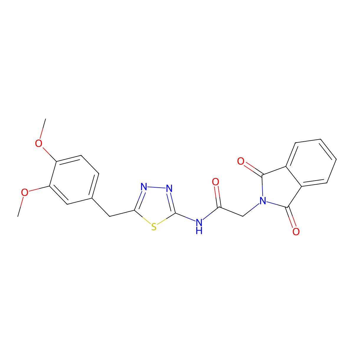 N-[5-[(3,4-dimethoxyphenyl)methyl]-1,3,4-thiadiazol-2-yl]-2-(1,3-dioxoisoindol-2-yl)acetamide molecular structure, CAS 600149-64-2