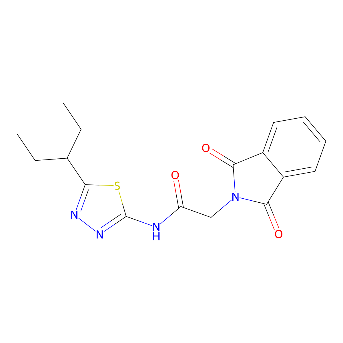 2-(1,3-dioxoisoindol-2-yl)-N-(5-pentan-3-yl-1,3,4-thiadiazol-2-yl)acetamide molecular structure, CAS 600149-66-4