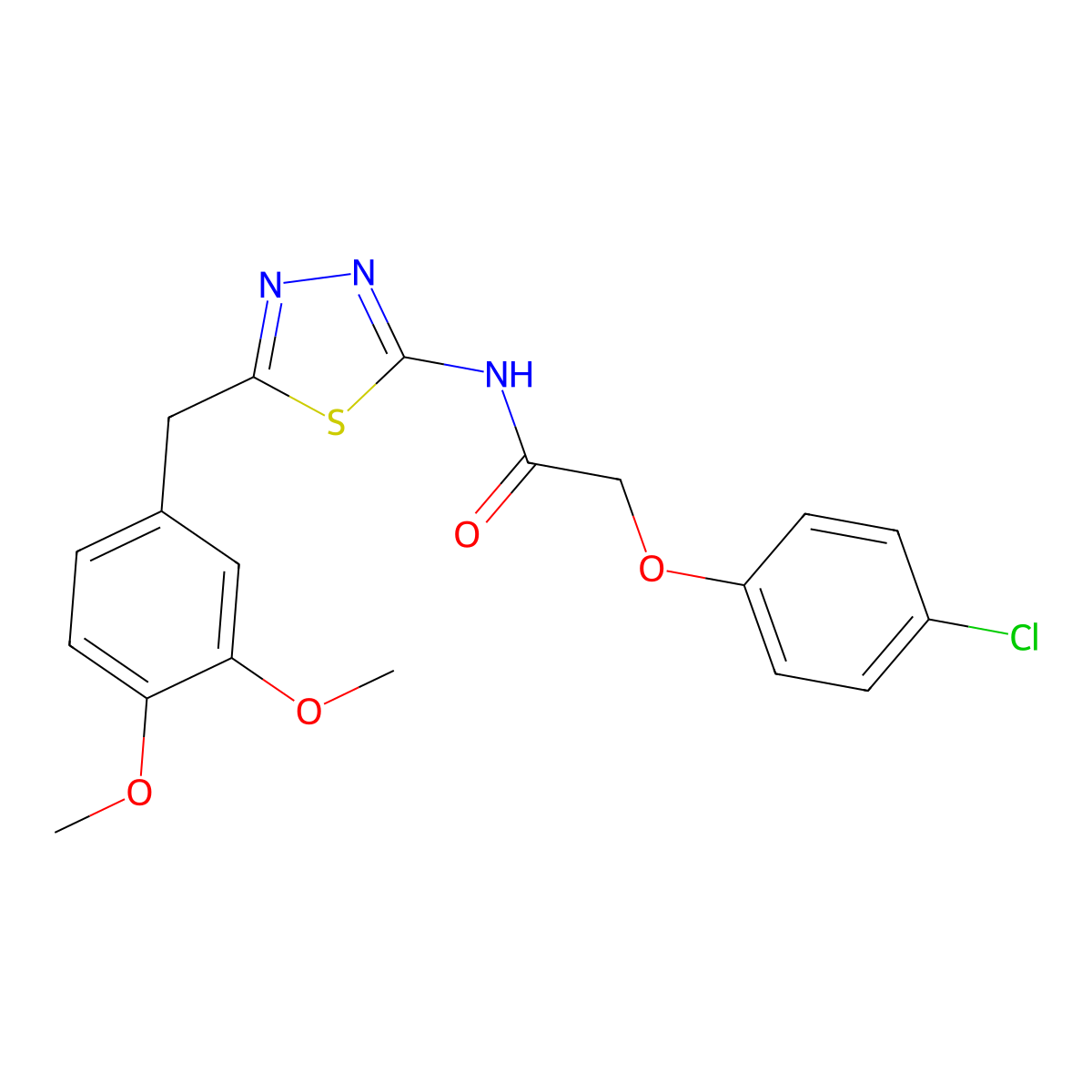 2-(4-chlorophenoxy)-N-[5-(3,4-dimethoxybenzyl)-1,3,4-thiadiazol-2-yl]acetamide molecular structure, CAS 600149-76-6