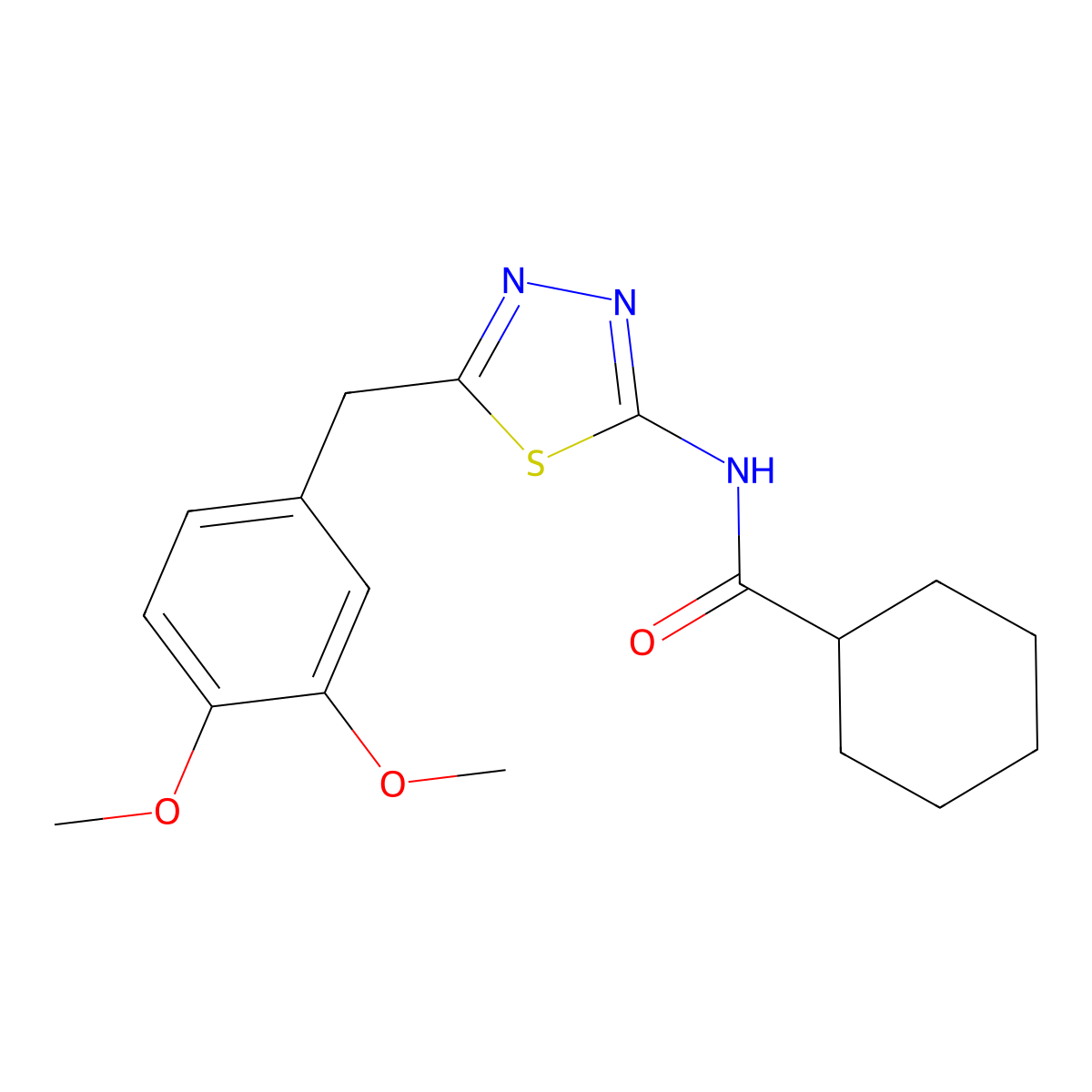 N-[5-[(3,4-dimethoxyphenyl)methyl]-1,3,4-thiadiazol-2-yl]cyclohexanecarboxamide molecular structure, CAS 600149-81-3