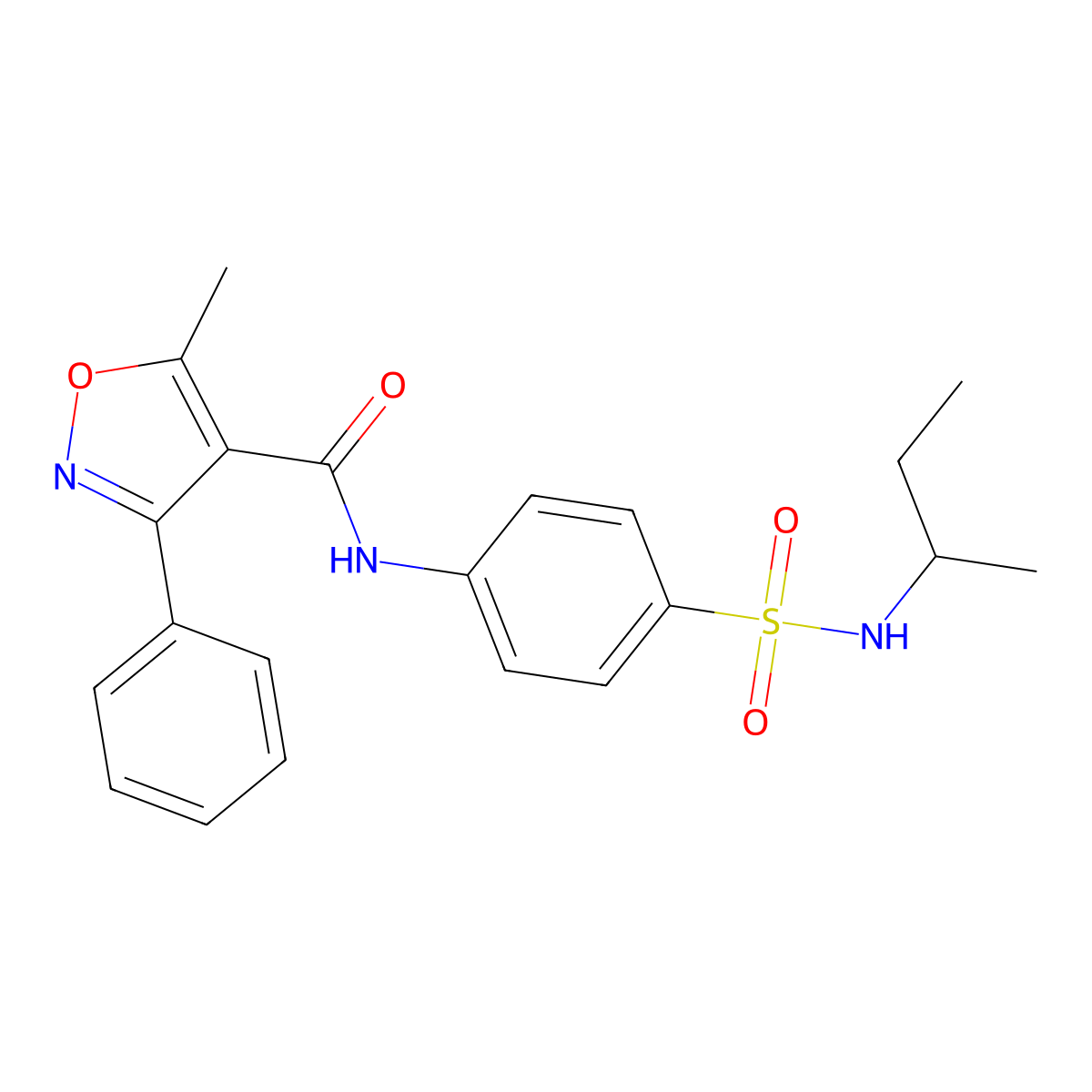 N-[4-(butan-2-ylsulfamoyl)phenyl]-5-methyl-3-phenyl-1,2-oxazole-4-carboxamide molecular structure, CAS 600149-95-9