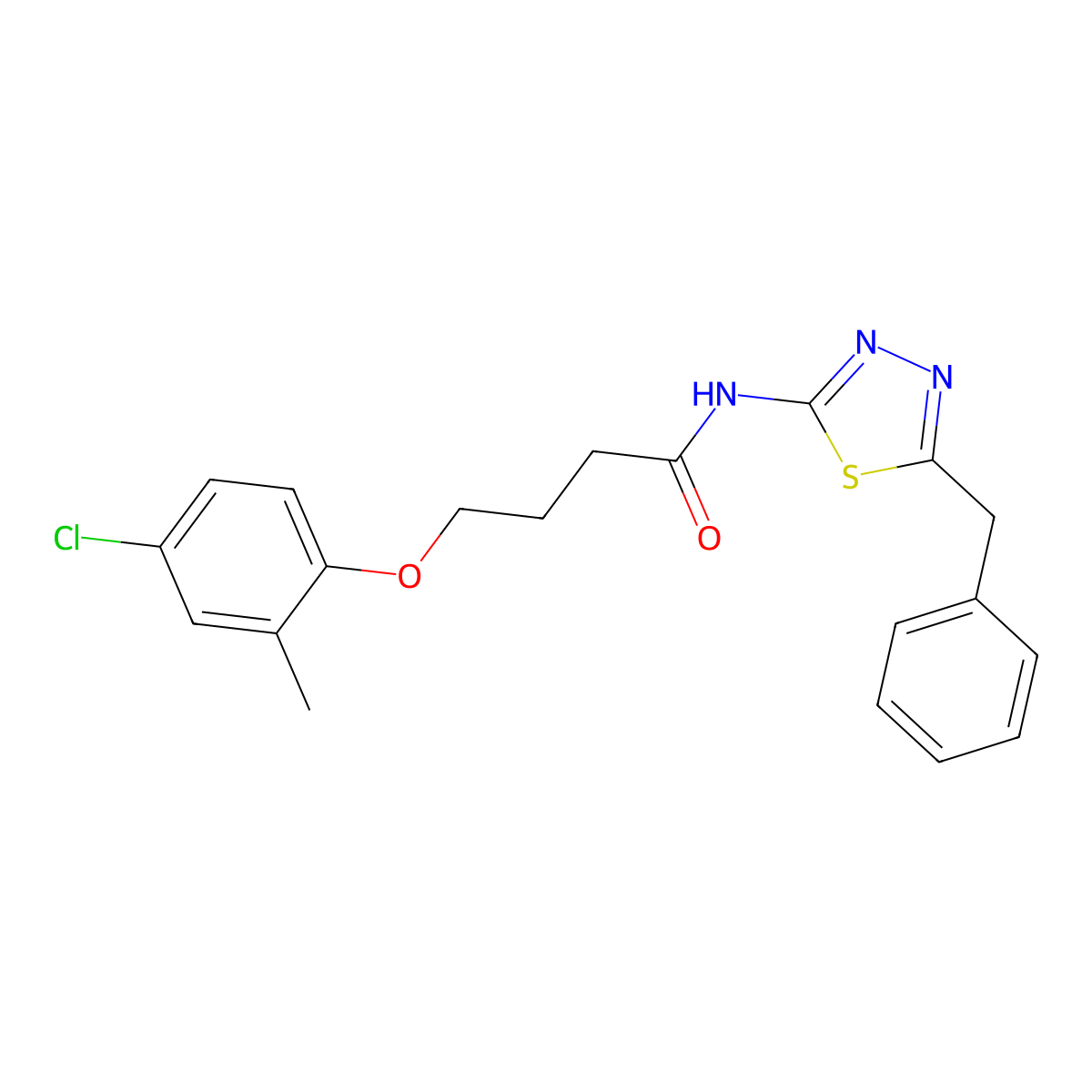 N-(5-benzyl-1,3,4-thiadiazol-2-yl)-4-(4-chloro-2-methylphenoxy)butanamide molecular structure, CAS 600150-11-6