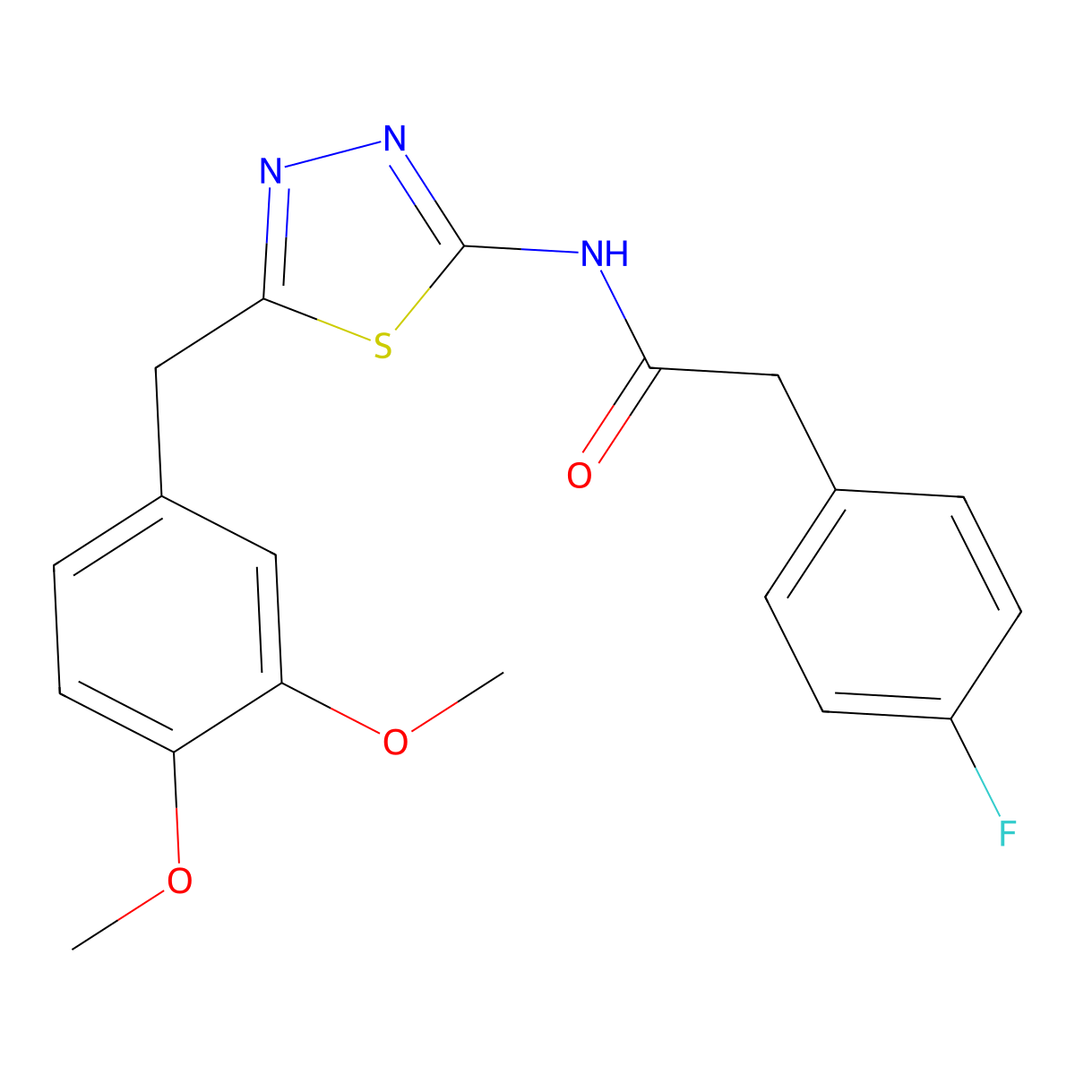 N-[5-[(3,4-dimethoxyphenyl)methyl]-1,3,4-thiadiazol-2-yl]-2-(4-fluorophenyl)acetamide molecular structure, CAS 600150-18-3