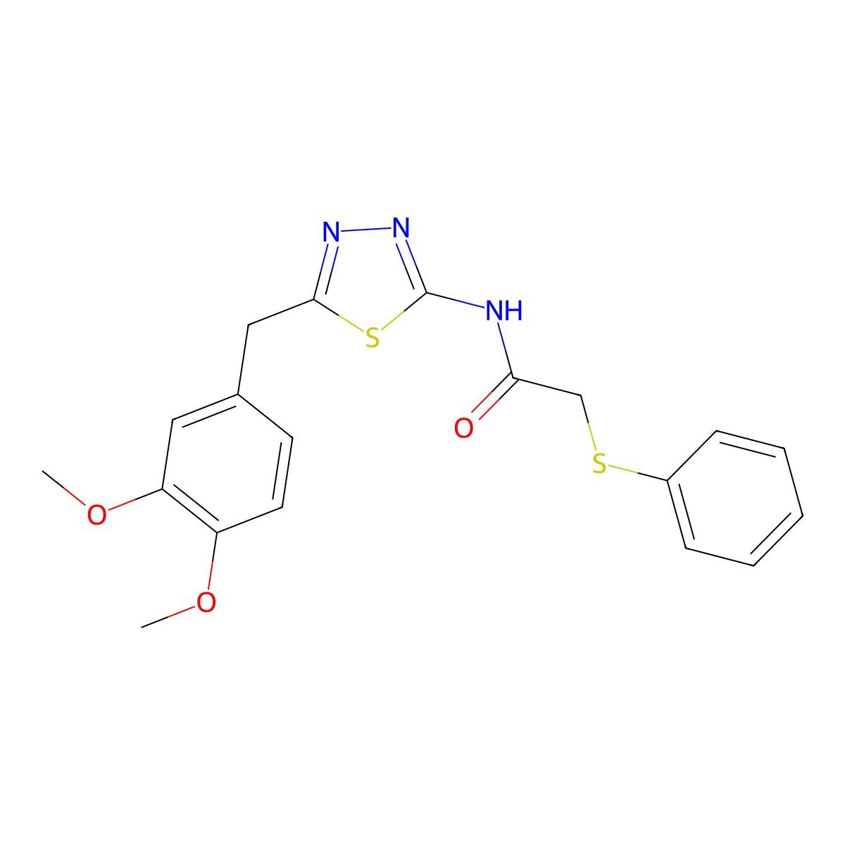N-[5-[(3,4-dimethoxyphenyl)methyl]-1,3,4-thiadiazol-2-yl]-2-phenylsulfanylacetamide molecular structure, CAS 600150-43-4