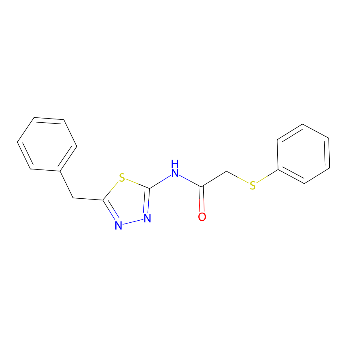 N-(5-benzyl-1,3,4-thiadiazol-2-yl)-2-phenylsulfanylacetamide molecular structure, CAS 600150-44-5