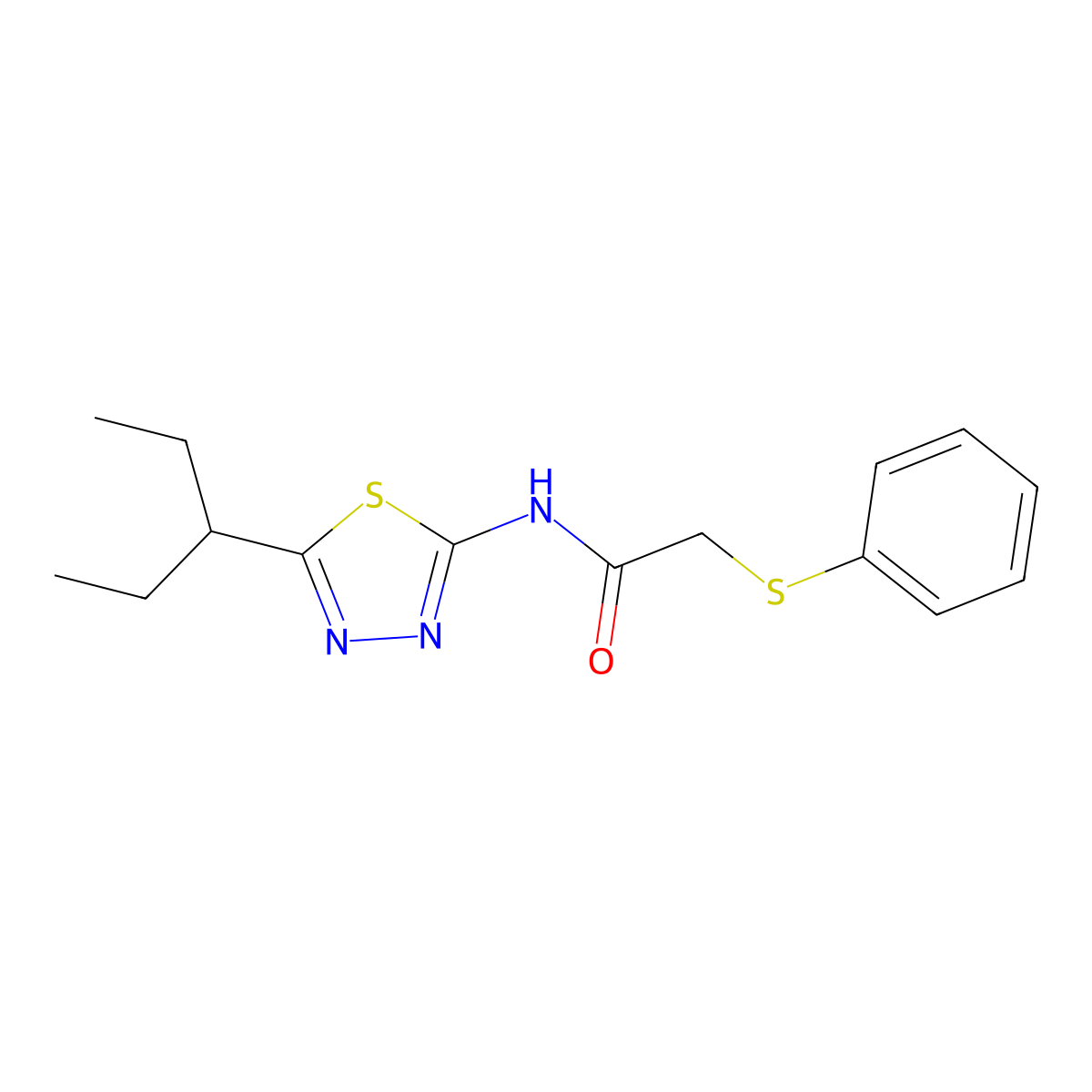 N-(5-pentan-3-yl-1,3,4-thiadiazol-2-yl)-2-phenylsulfanylacetamide molecular structure, CAS 600150-45-6