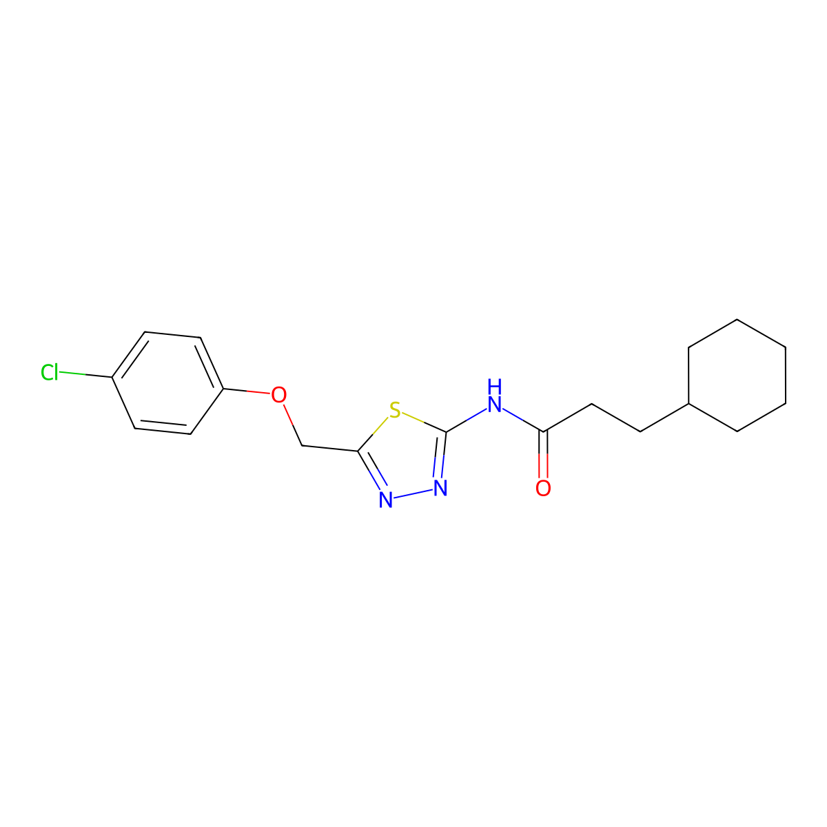 N-[5-[(4-chlorophenoxy)methyl]-1,3,4-thiadiazol-2-yl]-3-cyclohexylpropanamide molecular structure, CAS 600150-99-0