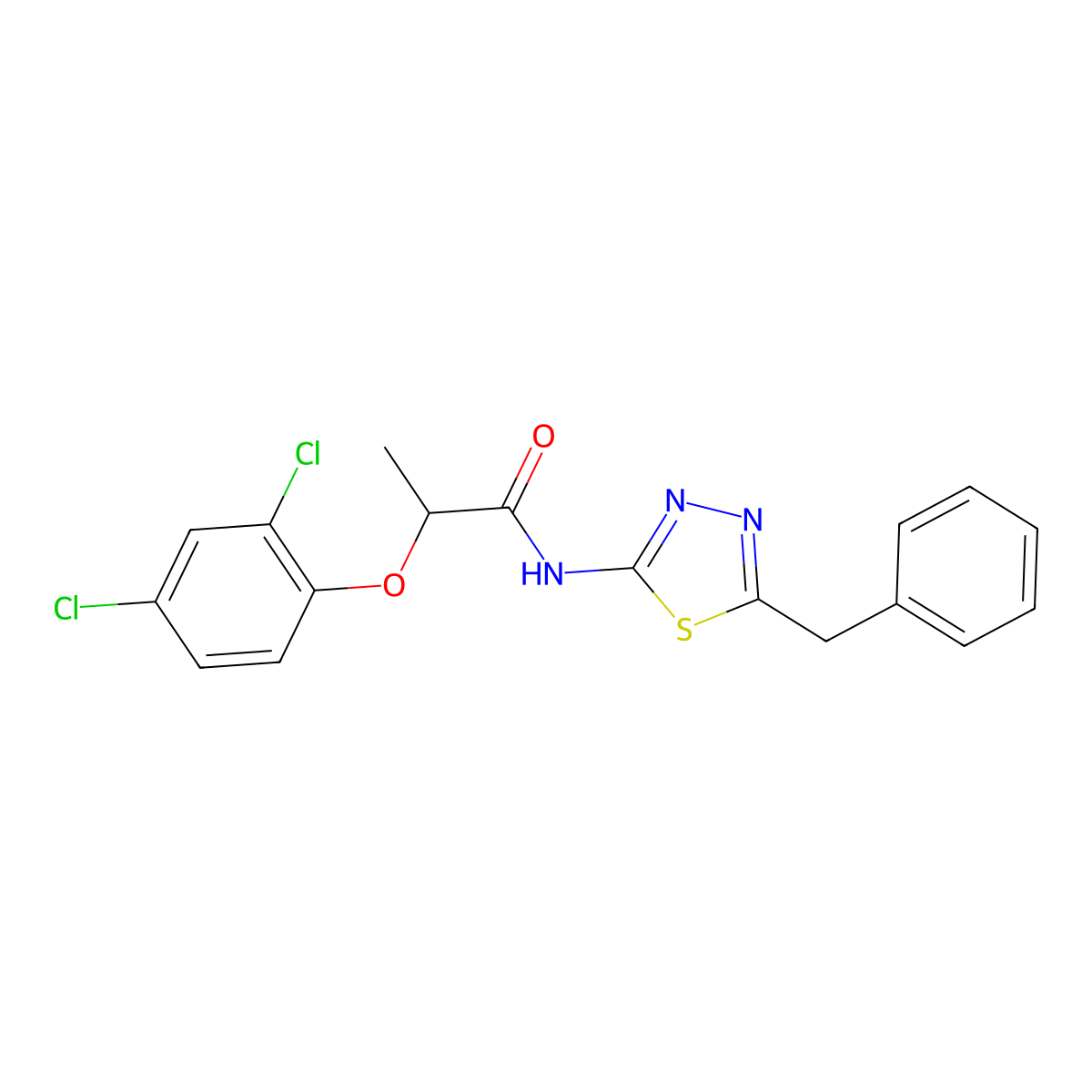 N-(5-benzyl-1,3,4-thiadiazol-2-yl)-2-(2,4-dichlorophenoxy)propanamide molecular structure, CAS 600151-37-9