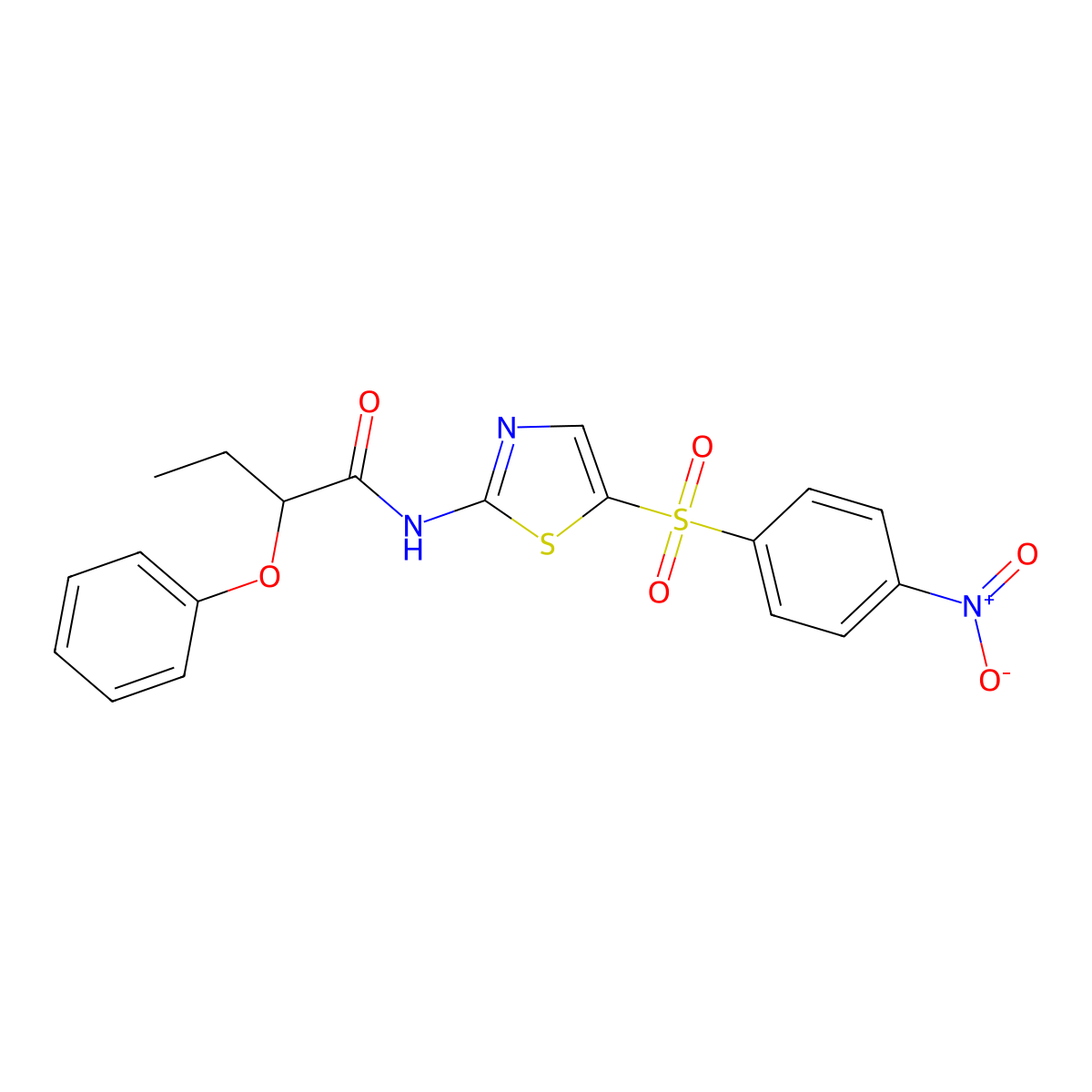 N-{5-[(4-nitrophenyl)sulfonyl]-1,3-thiazol-2-yl}-2-phenoxybutanamide molecular structure, CAS 600158-84-7