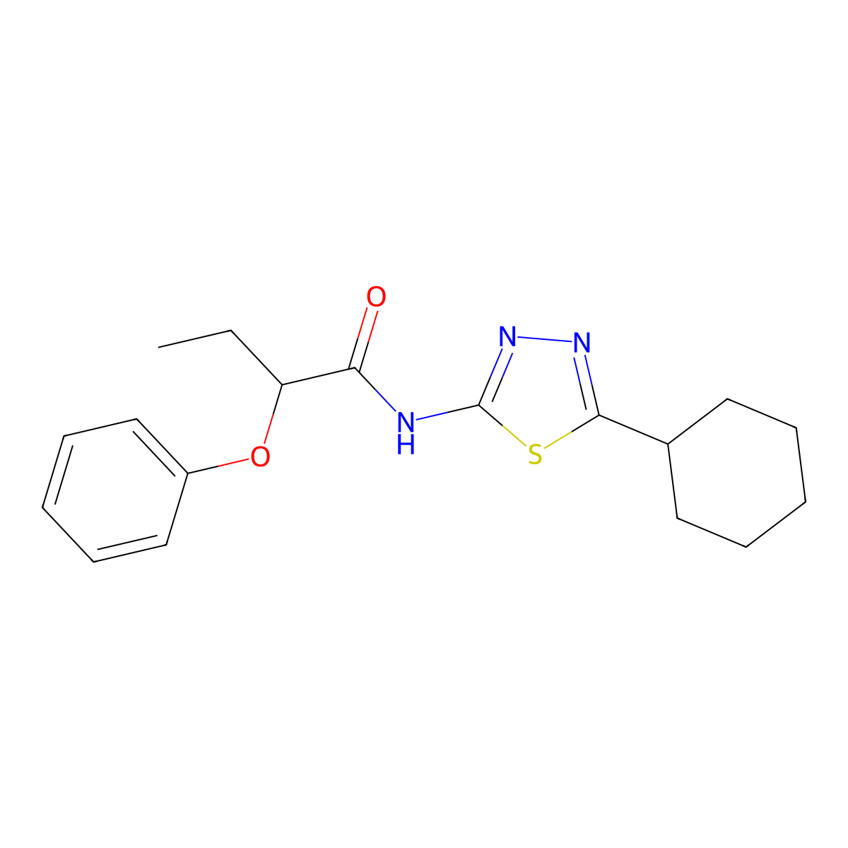 N-(5-cyclohexyl-1,3,4-thiadiazol-2-yl)-2-phenoxybutanamide molecular structure, CAS 600159-16-8