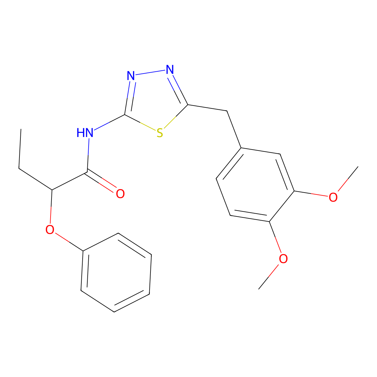 N-[5-(3,4-dimethoxybenzyl)-1,3,4-thiadiazol-2-yl]-2-phenoxybutanamide molecular structure, CAS 600159-34-0