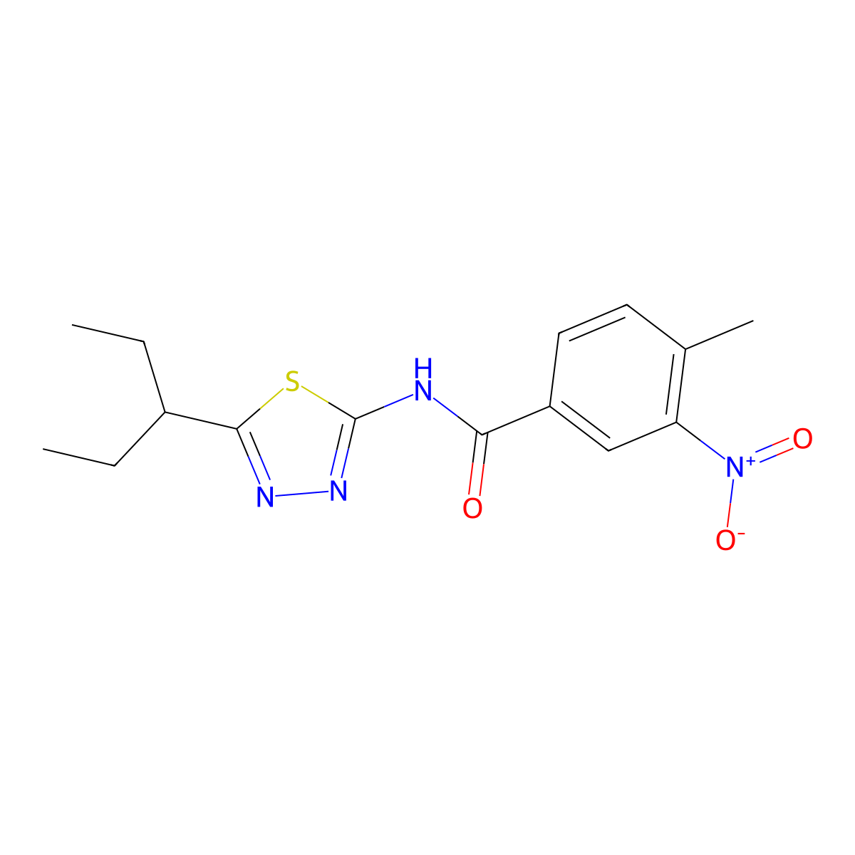 4-methyl-3-nitro-N-(5-pentan-3-yl-1,3,4-thiadiazol-2-yl)benzamide molecular structure, CAS 600160-92-7