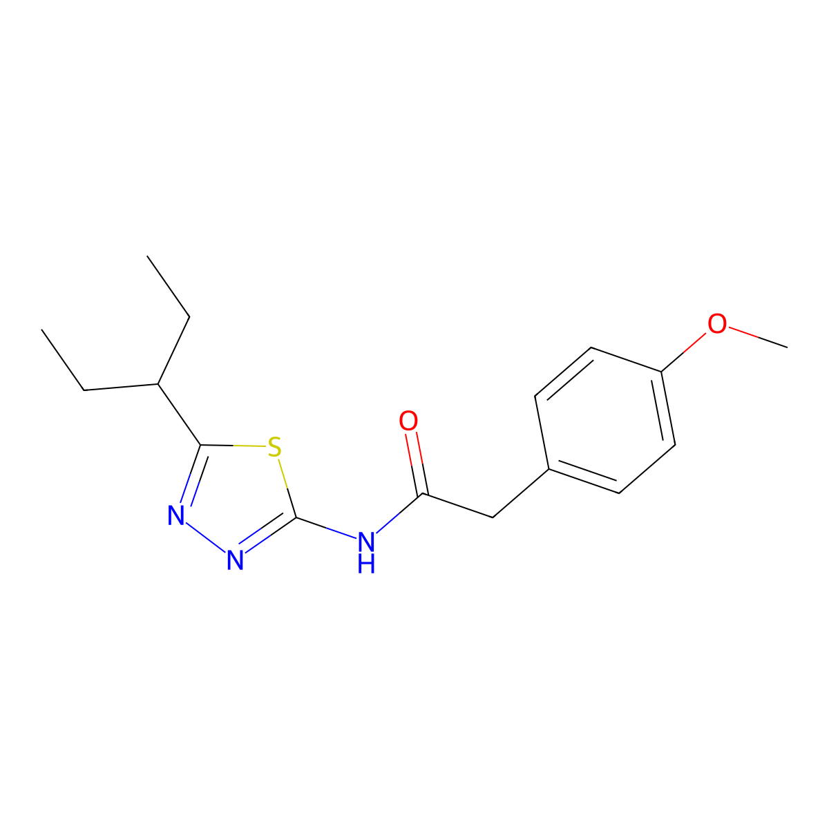 2-(4-methoxyphenyl)-N-(5-pentan-3-yl-1,3,4-thiadiazol-2-yl)acetamide molecular structure, CAS 600160-98-3