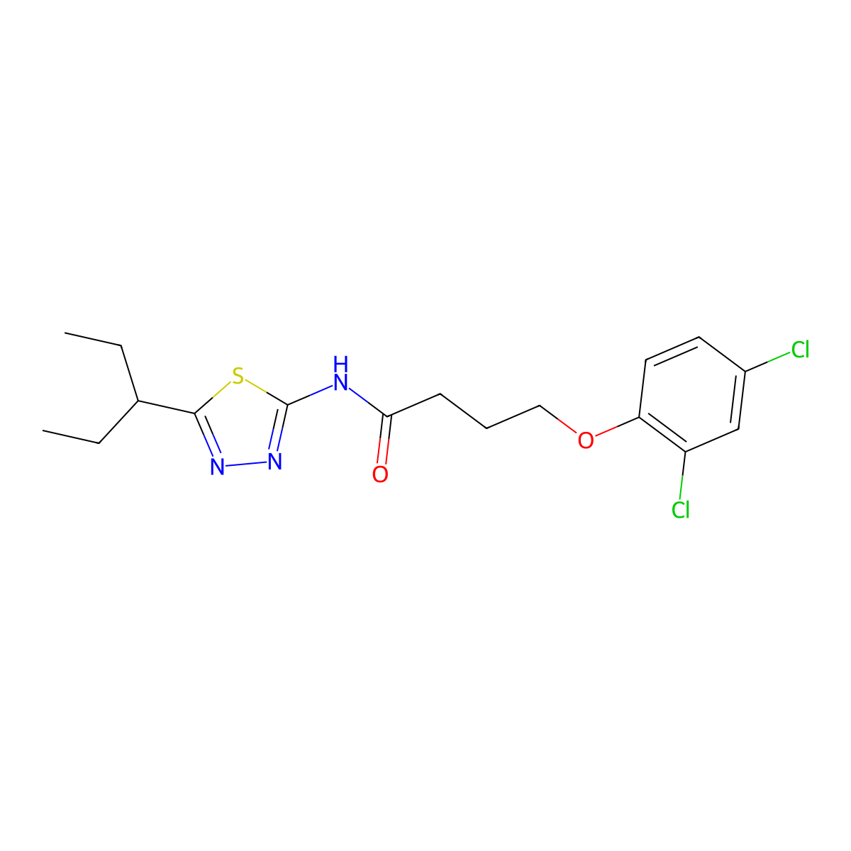 4-(2,4-dichlorophenoxy)-N-(5-pentan-3-yl-1,3,4-thiadiazol-2-yl)butanamide molecular structure, CAS 600161-23-7