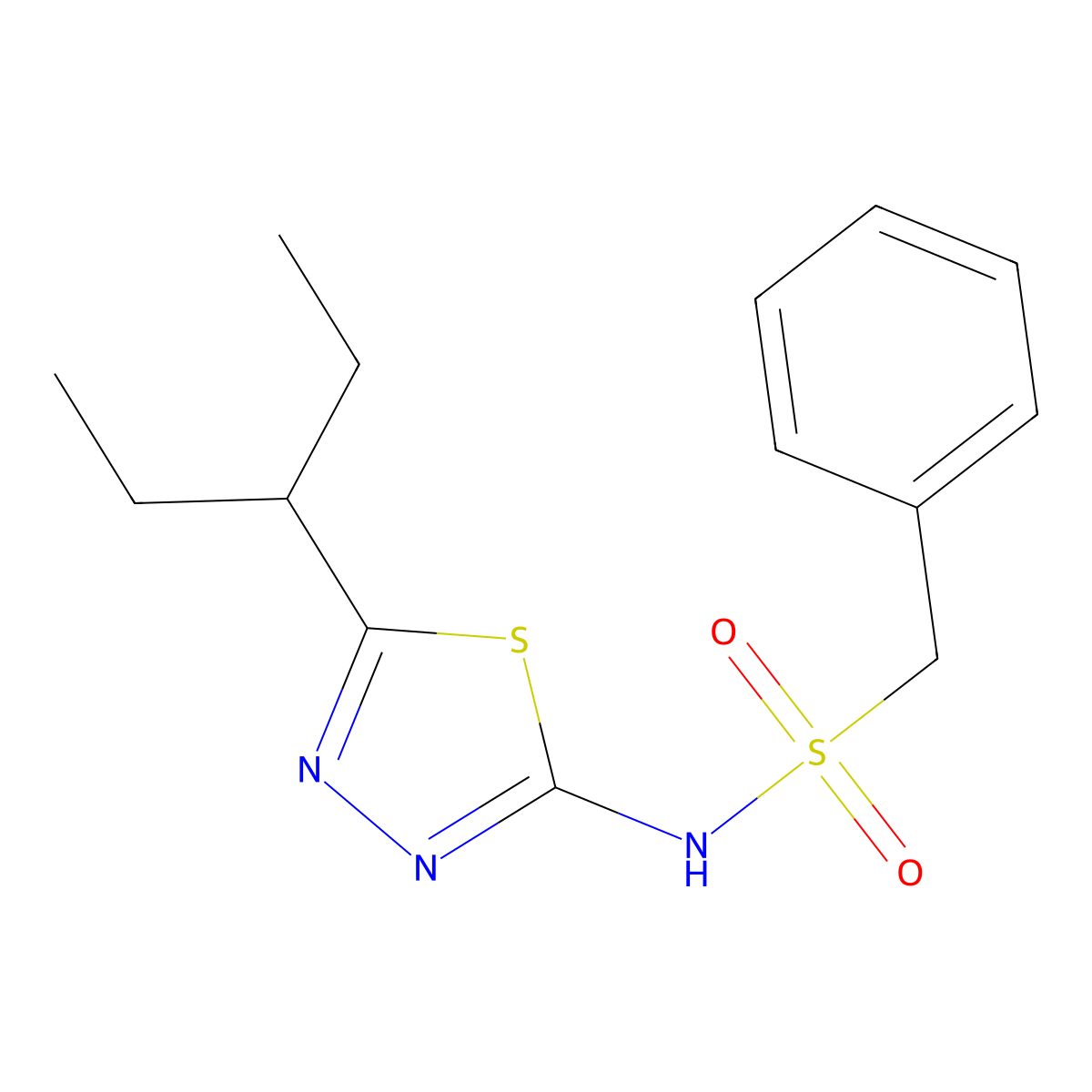 N-(5-pentan-3-yl-1,3,4-thiadiazol-2-yl)-1-phenylmethanesulfonamide molecular structure, CAS 600162-64-9