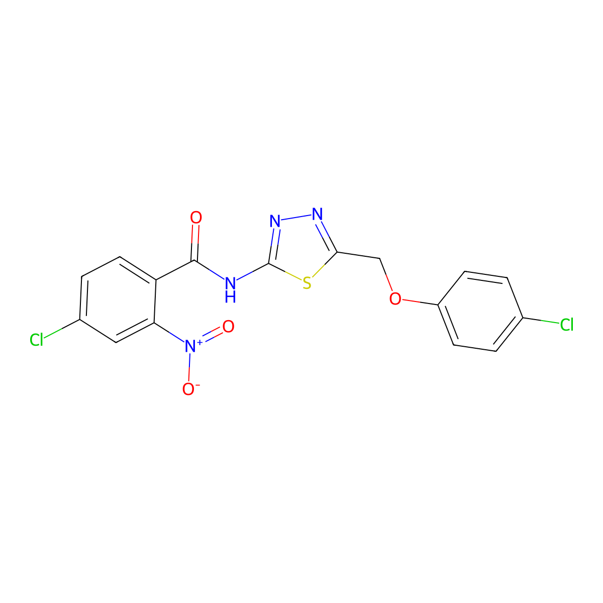 4-chloro-N-[5-[(4-chlorophenoxy)methyl]-1,3,4-thiadiazol-2-yl]-2-nitrobenzamide molecular structure, CAS 600163-00-6