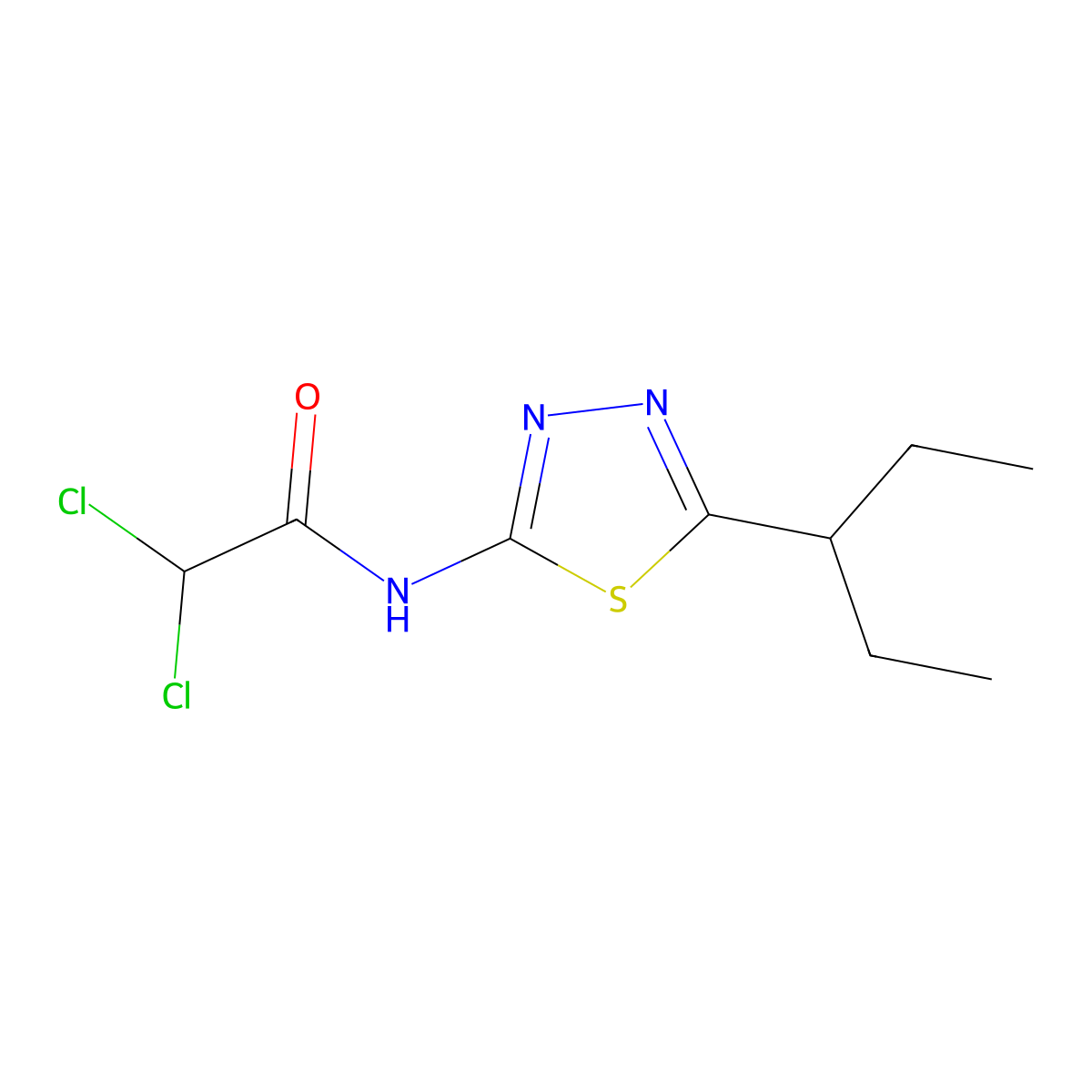 2,2-dichloro-N-(5-pentan-3-yl-1,3,4-thiadiazol-2-yl)acetamide molecular structure, CAS 600163-11-9