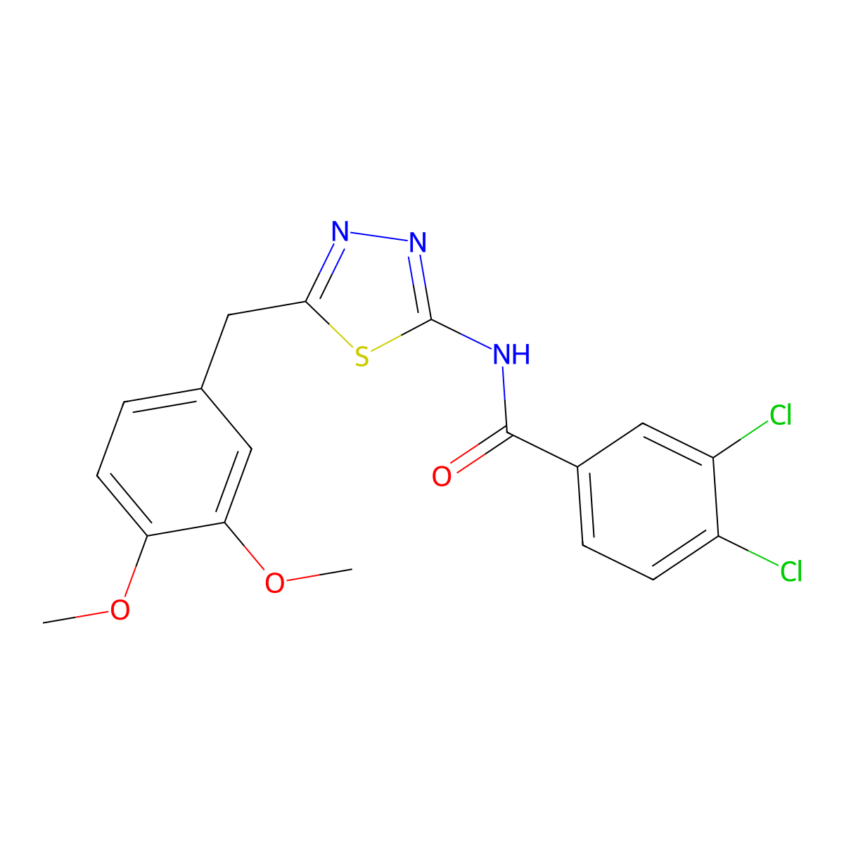 3,4-dichloro-N-[5-(3,4-dimethoxybenzyl)-1,3,4-thiadiazol-2-yl]benzamide molecular structure, CAS 600163-19-7