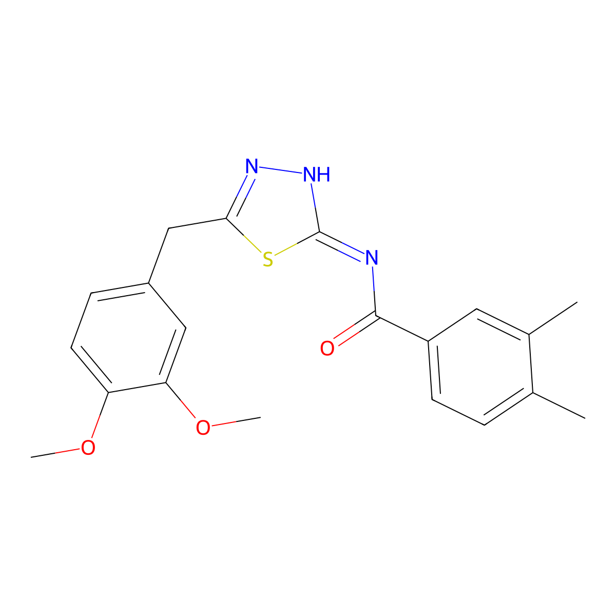 N-[5-[(3,4-dimethoxyphenyl)methyl]-1,3,4-thiadiazol-2-yl]-3,4-dimethylbenzamide molecular structure, CAS 600163-52-8