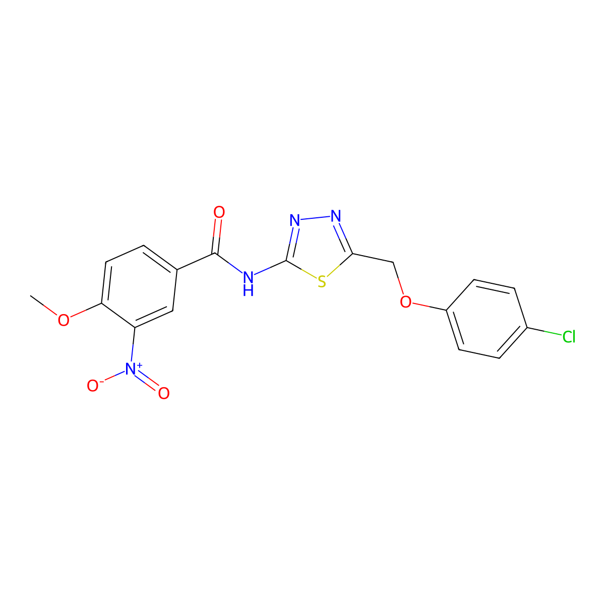 N-[5-[(4-chlorophenoxy)methyl]-1,3,4-thiadiazol-2-yl]-4-methoxy-3-nitrobenzamide molecular structure, CAS 600163-82-4