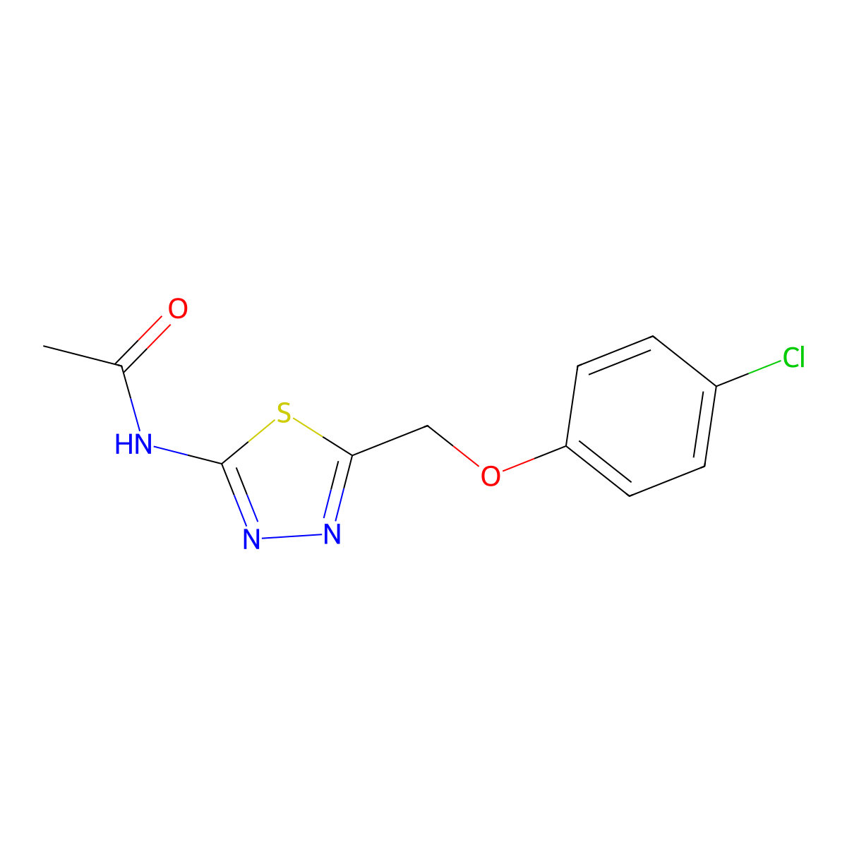 N-{5-[(4-chlorophenoxy)methyl]-1,3,4-thiadiazol-2-yl}acetamide molecular structure, CAS 600164-23-6