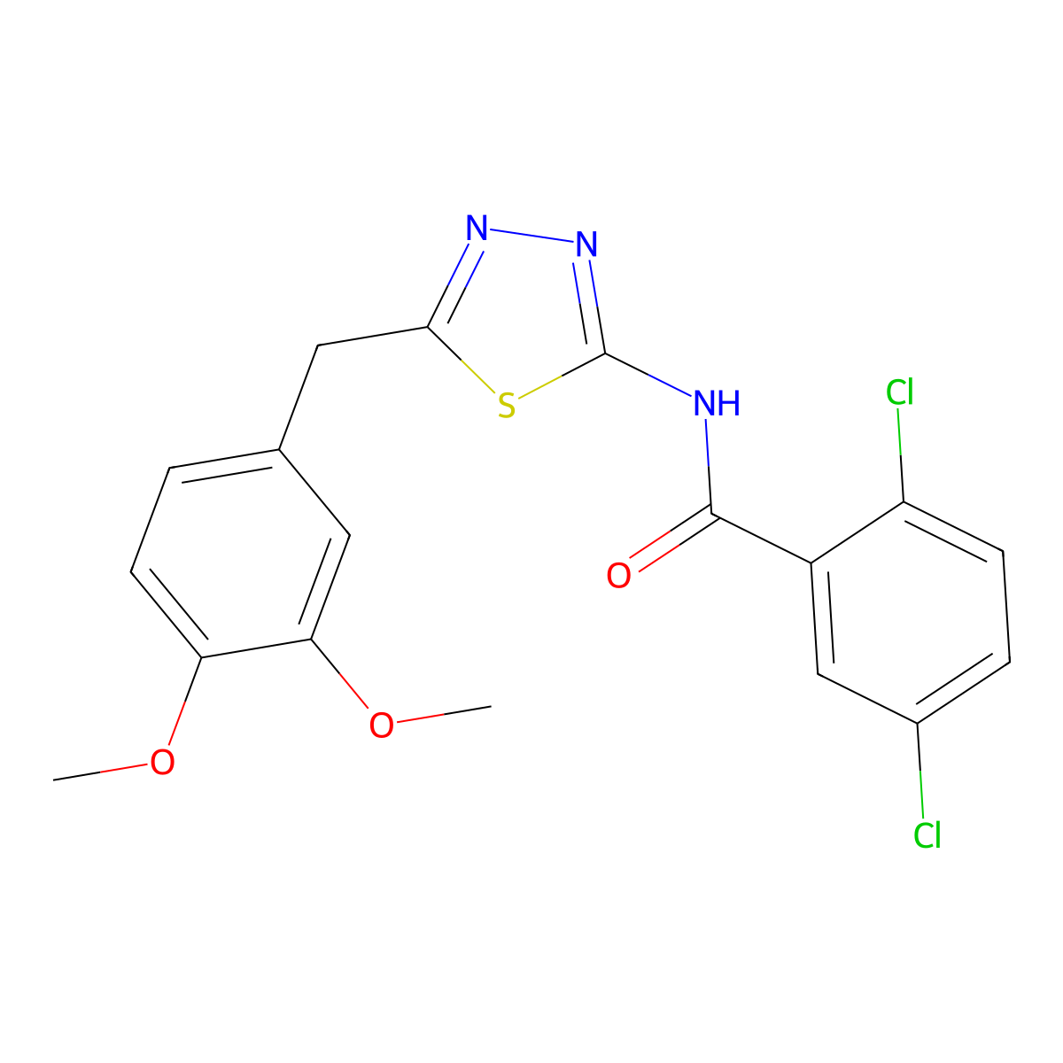 2,5-dichloro-N-[5-[(3,4-dimethoxyphenyl)methyl]-1,3,4-thiadiazol-2-yl]benzamide molecular structure, CAS 600164-33-8