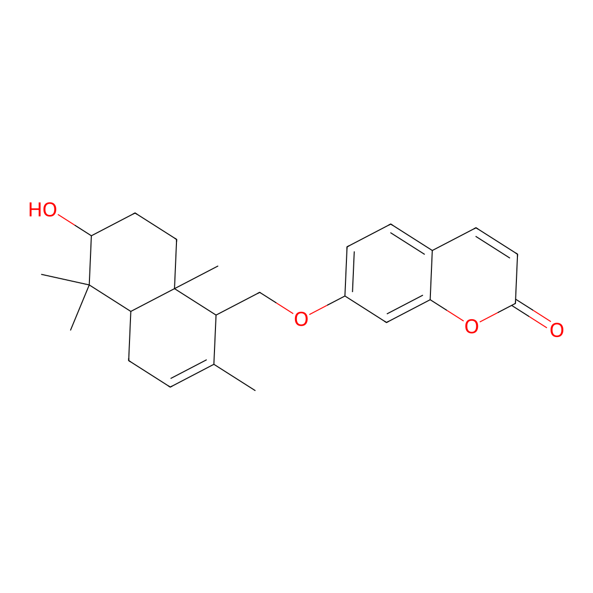 7-[(6-hydroxy-2,5,5,8a-tetramethyl-1,4,4a,5,6,7,8,8a-octahydronaphthalen-1-yl)methoxy]-2H-chromen-2-one molecular structure, CAS 60018-29-3