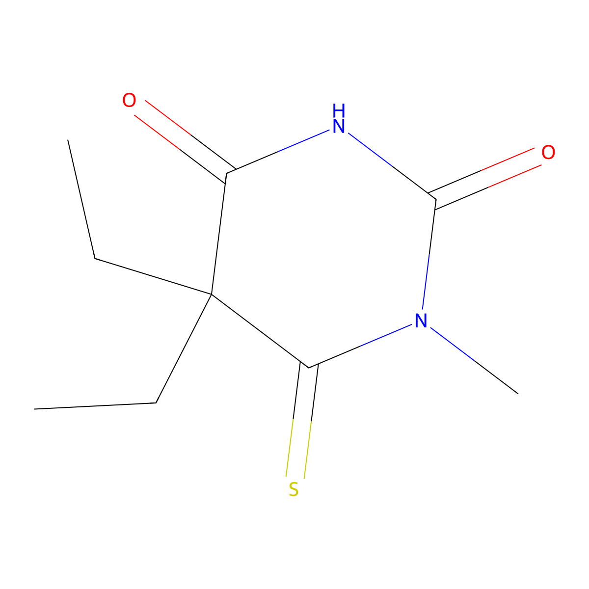 2,4(1H,3H)-Pyrimidinedione, 5,5-diethyldihydro-1-methyl-6-thioxo- molecular structure, CAS 60023-99-6