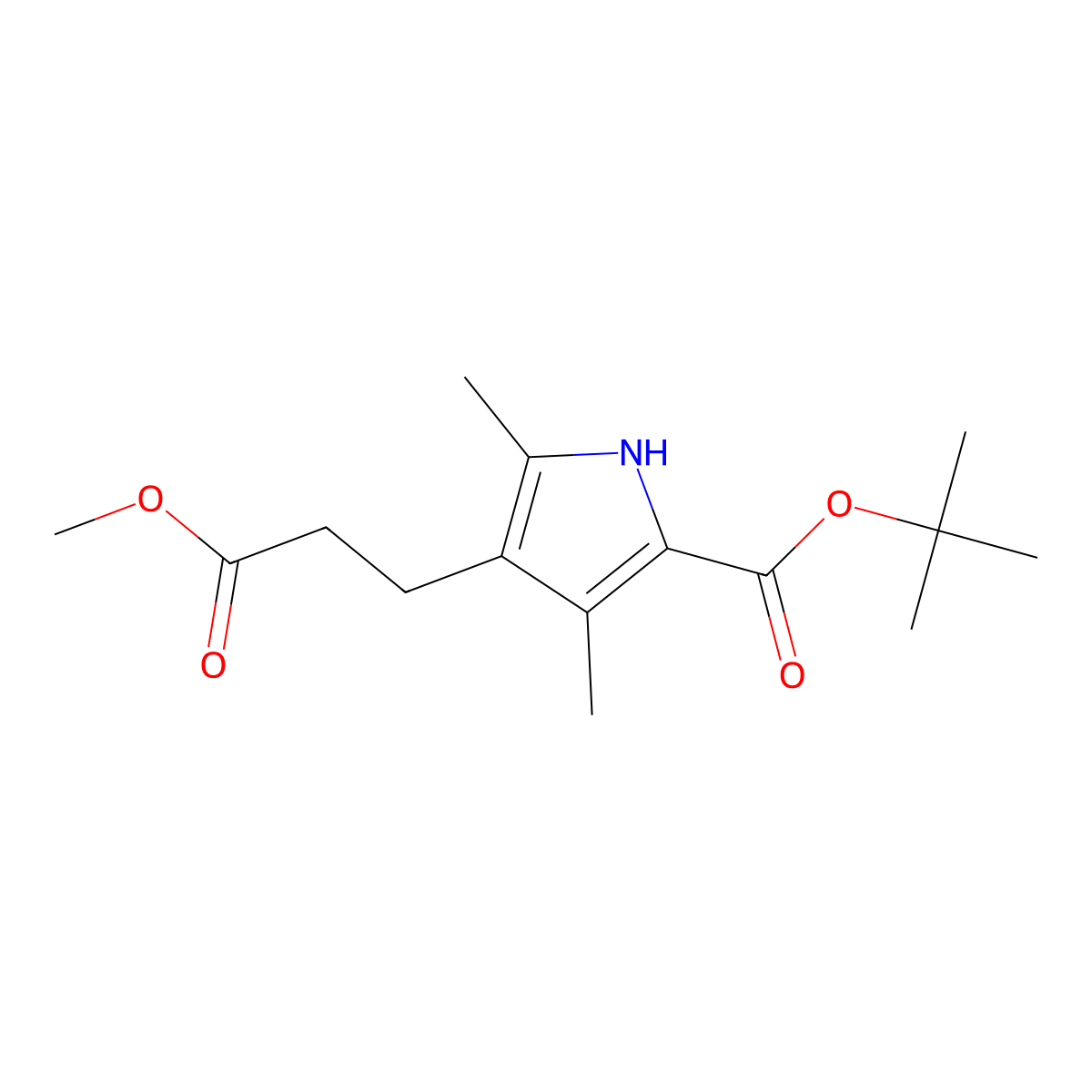 Tert-butyl 4-(3-methoxy-3-oxopropyl)-3,5-dimethyl-1h-pyrrole-2-carboxylate molecular structure, CAS 60024-89-7