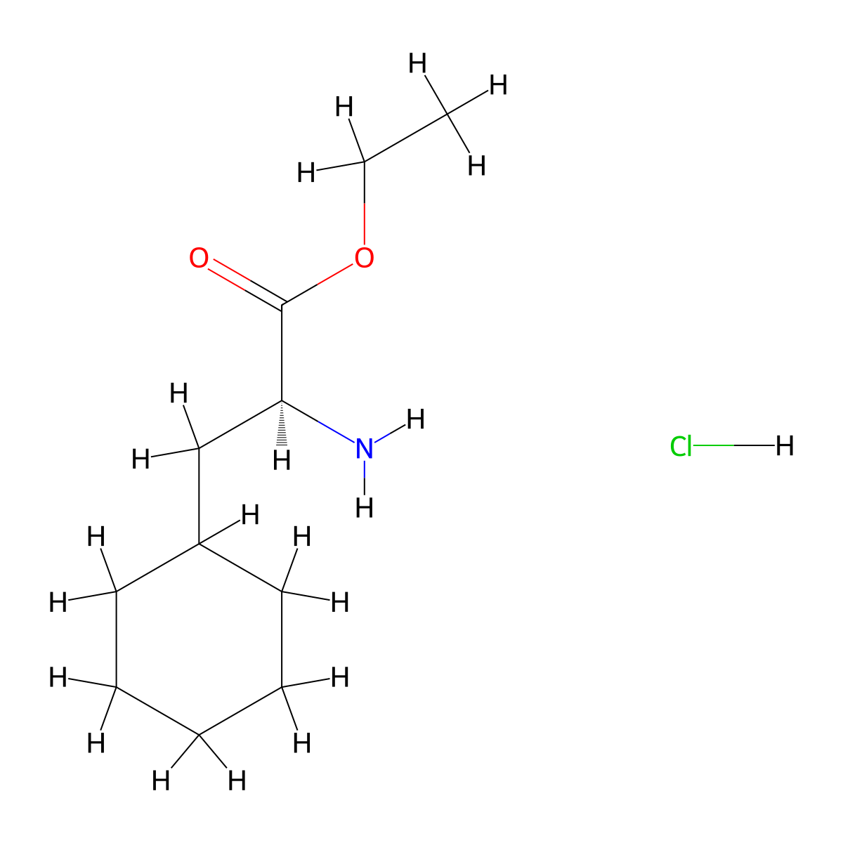 ethyl (2S)-2-amino-3-cyclohexylpropanoate hydrochloride molecular structure, CAS 60025-25-4
