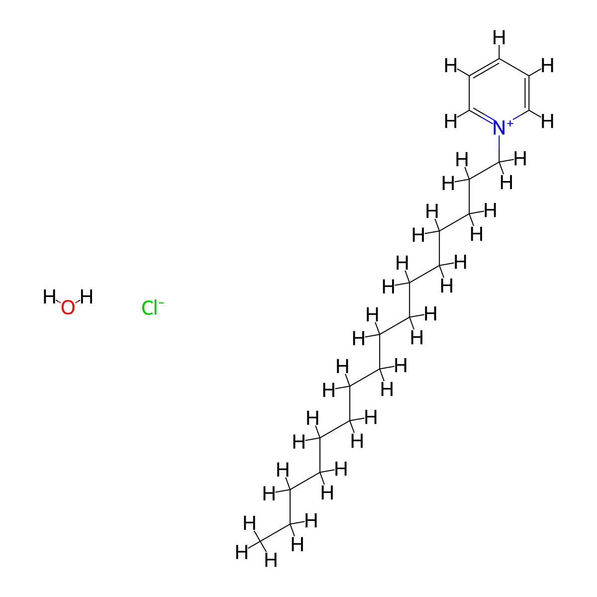 Cetylpyridinium chloride monohydrate molecular structure, CAS 6004-24-6