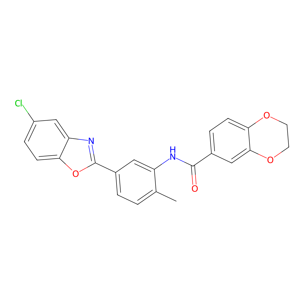 N-[5-(5-chloro-1,3-benzoxazol-2-yl)-2-methylphenyl]-2,3-dihydro-1,4-benzodioxine-6-carboxamide molecular structure, CAS 6004-30-4