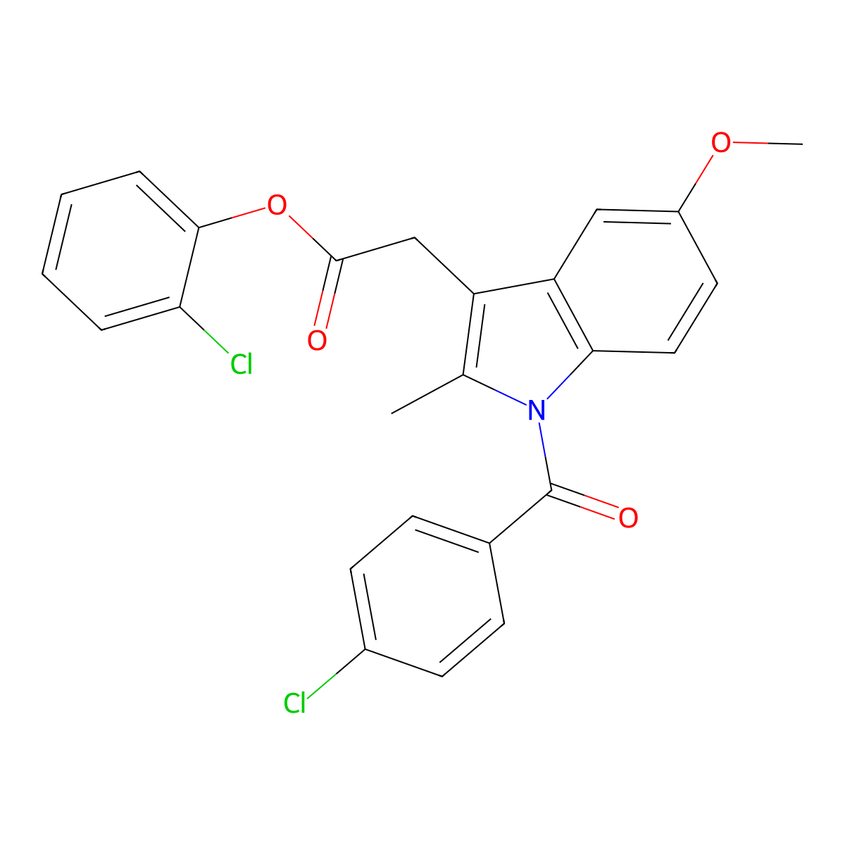 1H-Indole-3-acetic acid, 1-(p-chlorobenzoyl)-5-methoxy-2-methyl-, o-chlorophenyl ester molecular structure, CAS 60051-78-7