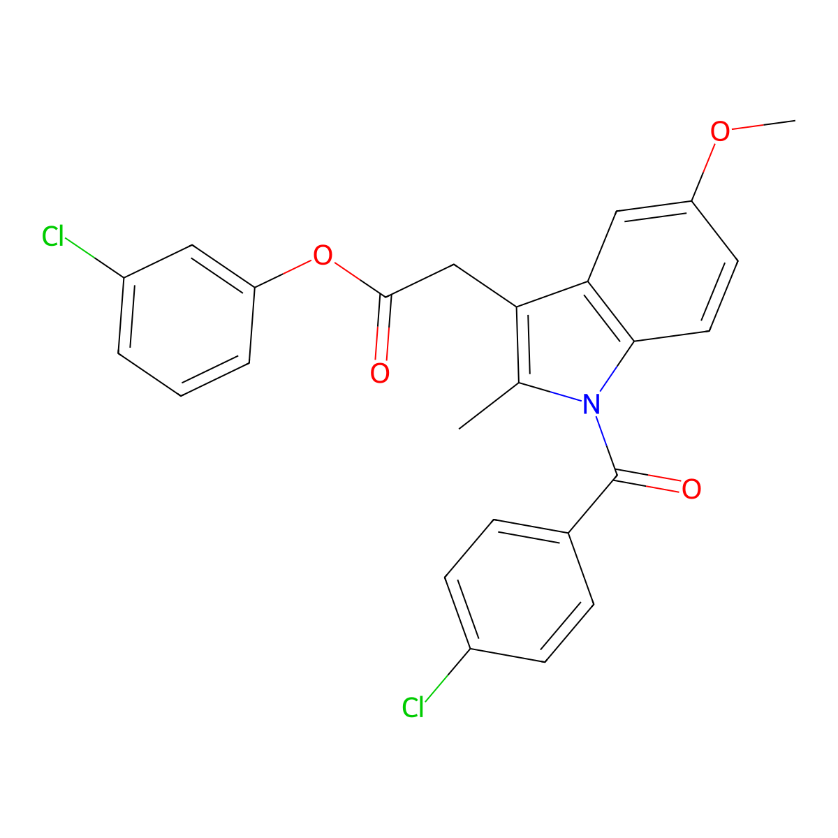 1H-Indole-3-acetic acid, 1-(p-chlorobenzoyl)-5-methoxy-2-methyl-, m-chlorophenyl ester molecular structure, CAS 60051-79-8