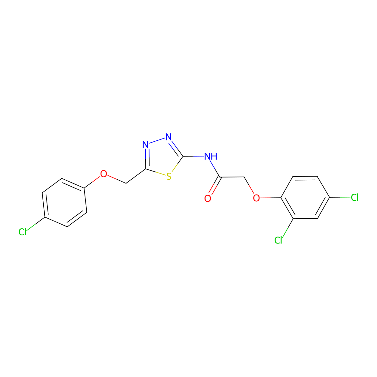 N-{5-[(4-chlorophenoxy)methyl]-1,3,4-thiadiazol-2-yl}-2-(2,4-dichlorophenoxy)acetamide molecular structure, CAS 600640-65-1